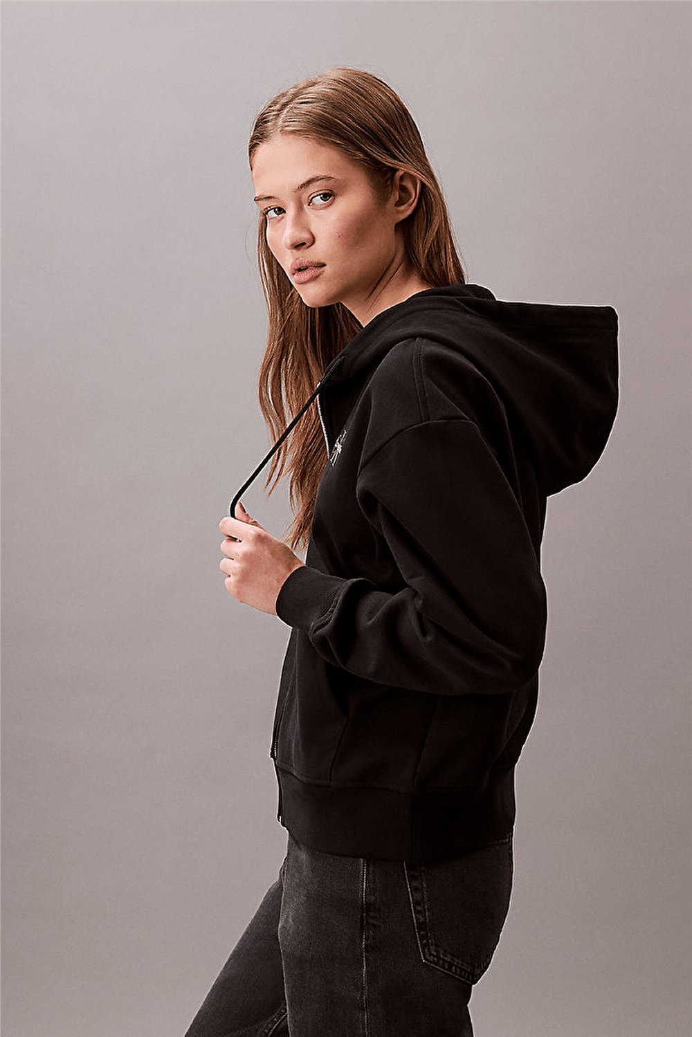 Calvin Klein Monologo French Terry Fz Bf Hood Kadın Kapüşonlu Sweatshirt Siyah