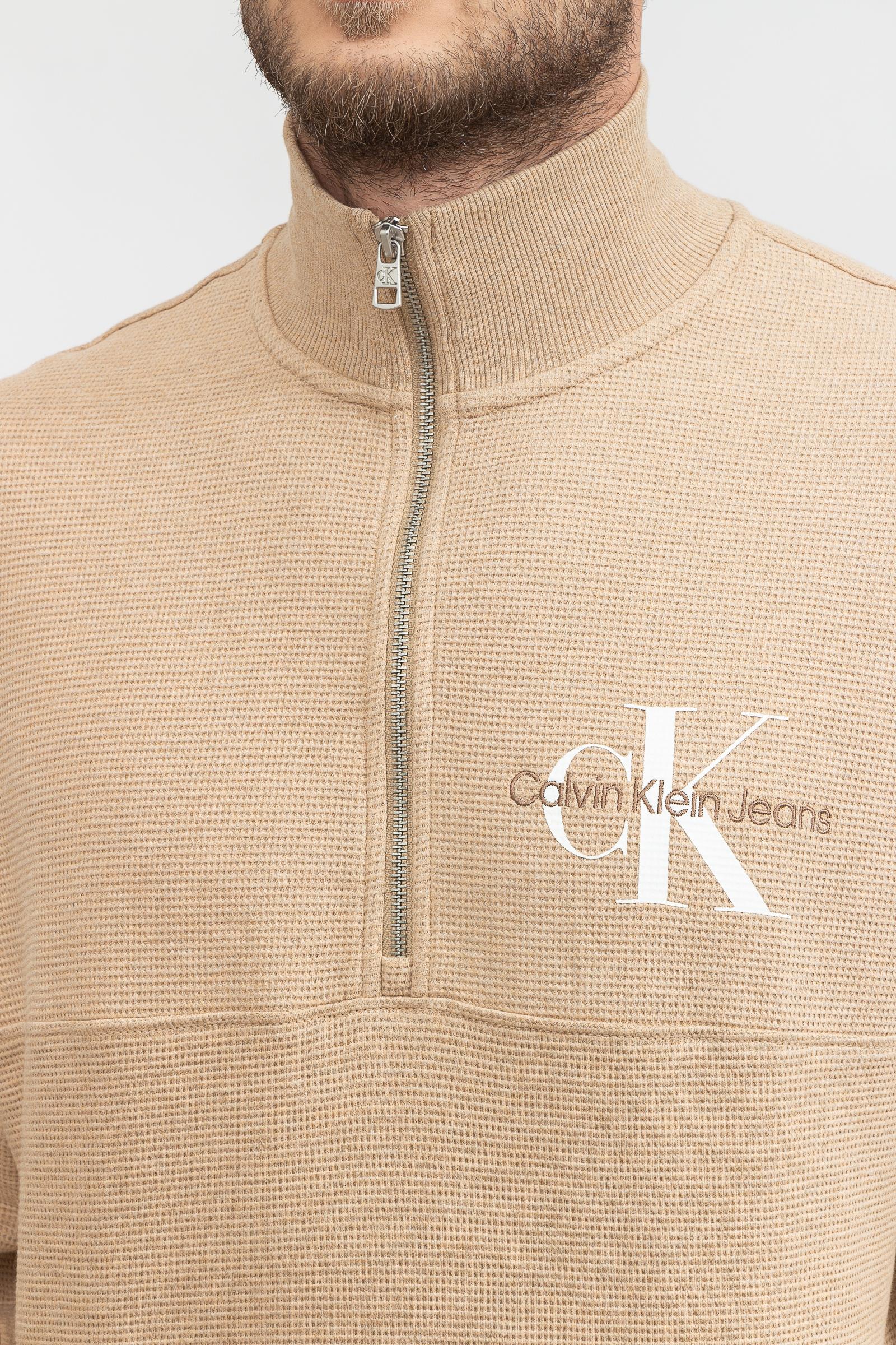 Calvin Klein Monologo Waffle Half Zip Hwk Erkek Fermuarlı Sweatshirt