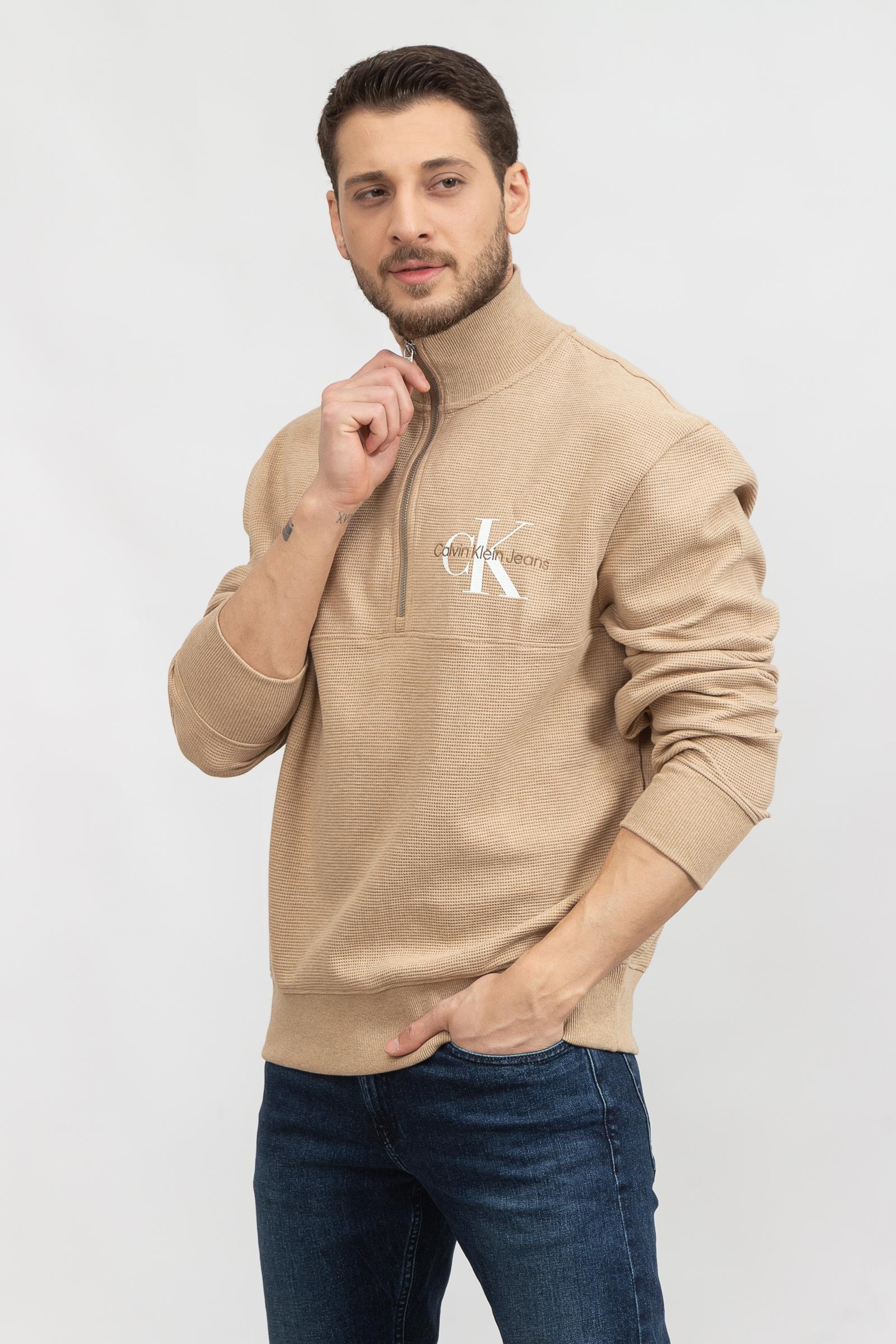 Calvin Klein Monologo Waffle Half Zip Hwk Erkek Fermuarlı Sweatshirt