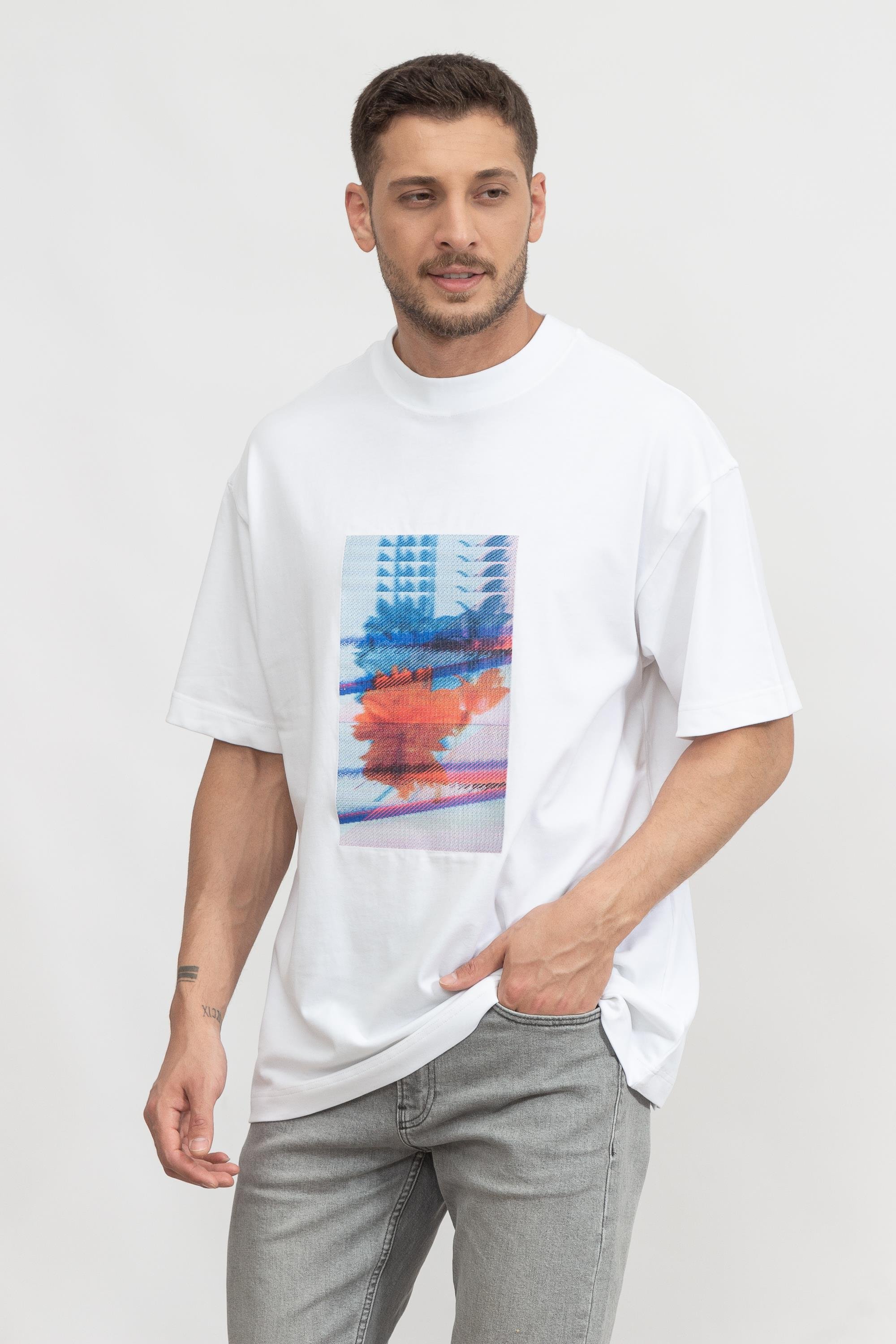 Calvin Klein Motion Floral Graphic Erkek Bisiklet Yaka T-Shirt
