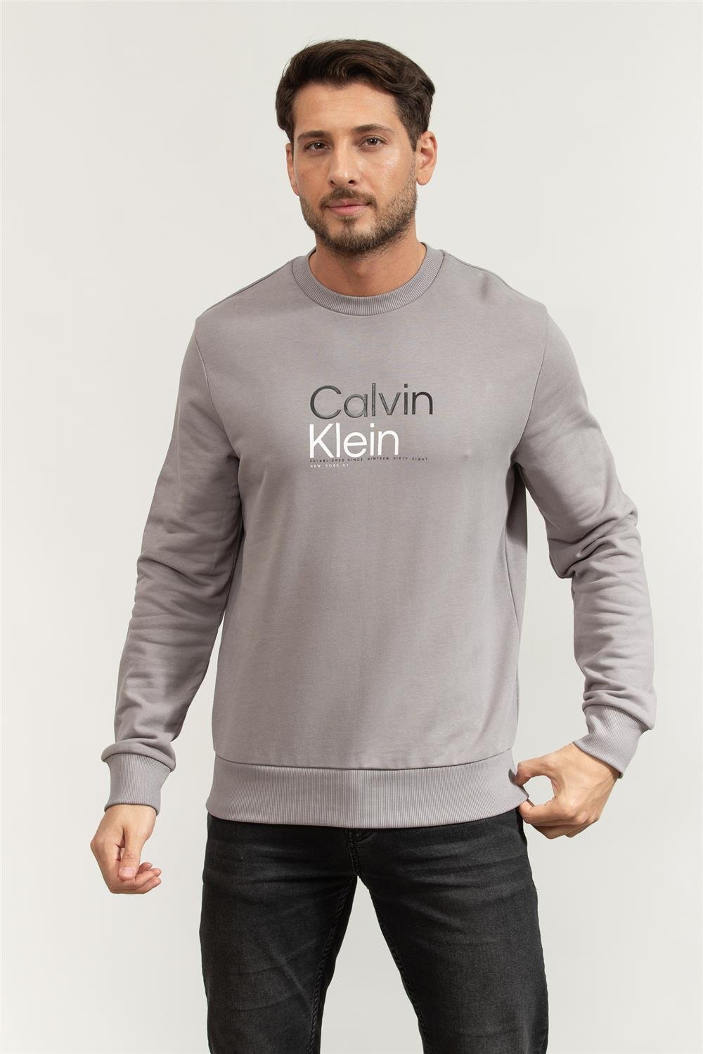 Calvin Klein Multi Color Logo Erkek Bisiklet Yaka Sweatshirt