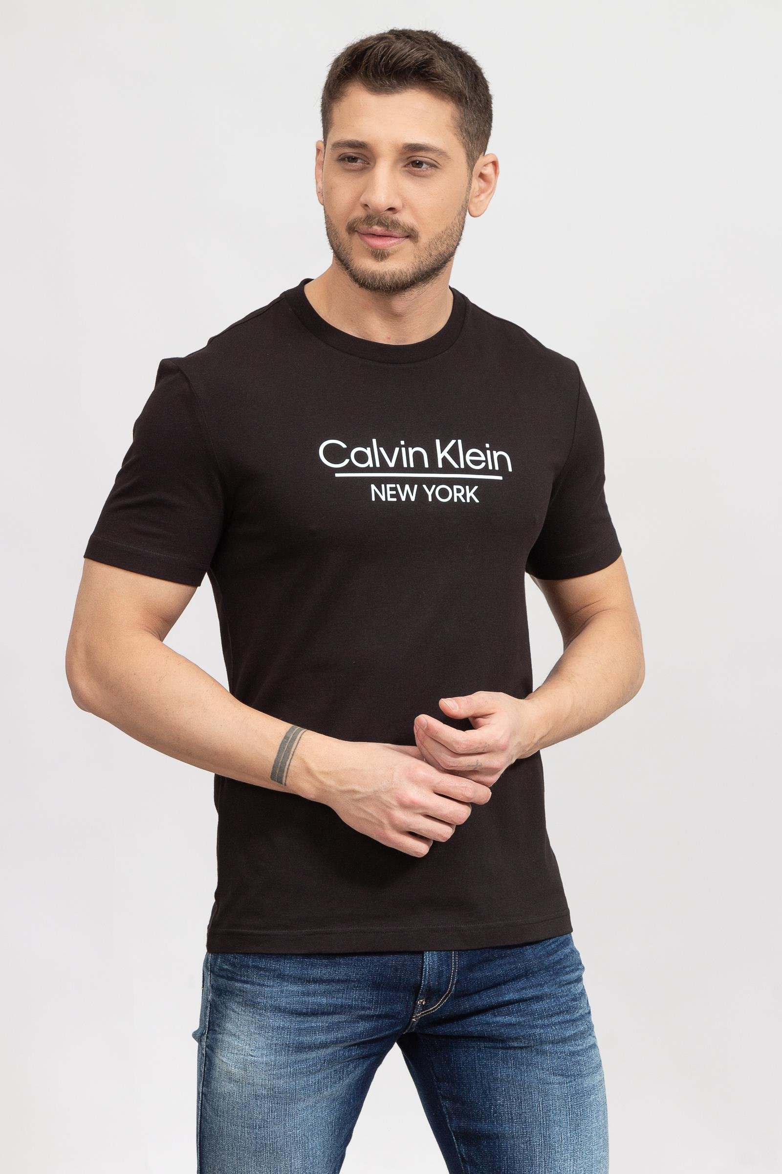 Calvin Klein New York Logo Erkek Bisiklet Yaka T-Shirt