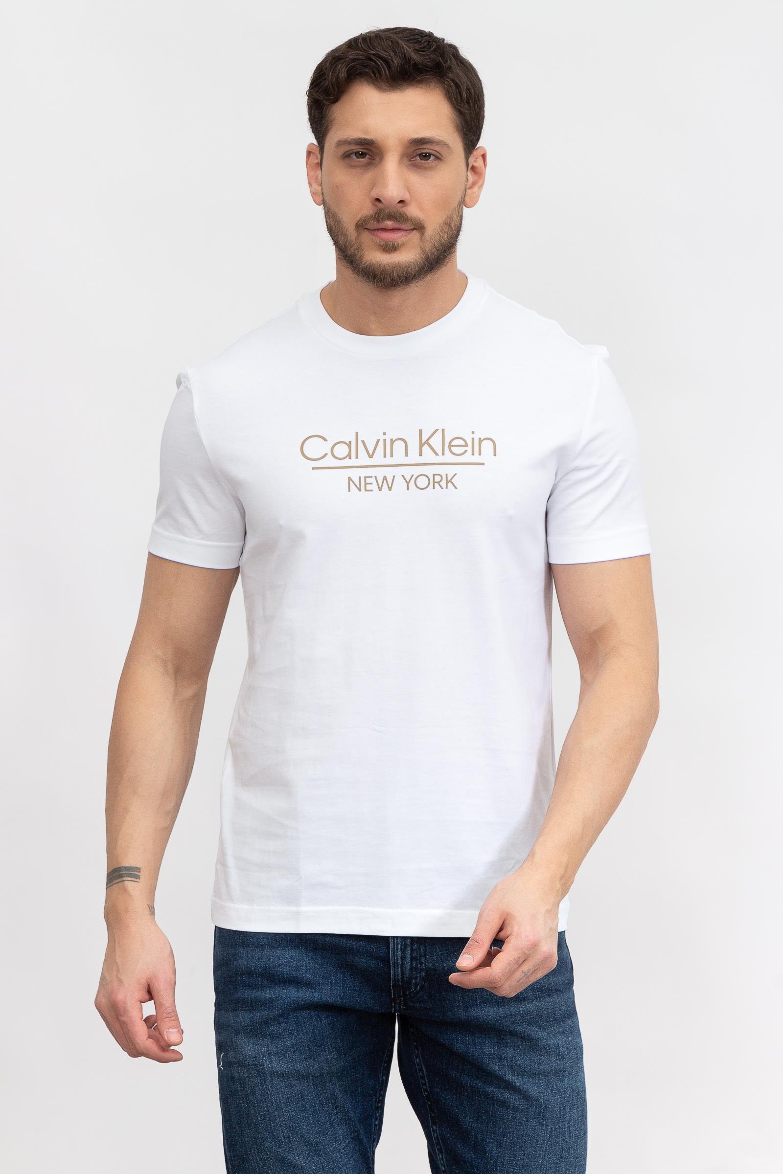 Calvin Klein New York Logo Erkek Bisiklet Yaka T-Shirt