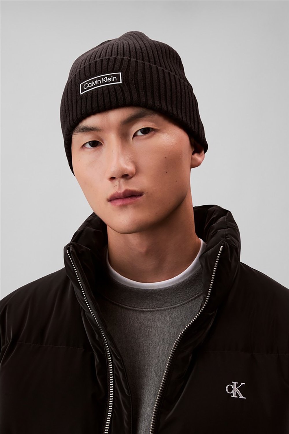 Calvin Klein Patch Chunky Rib Cotton Beanie Erkek Bere Siyah