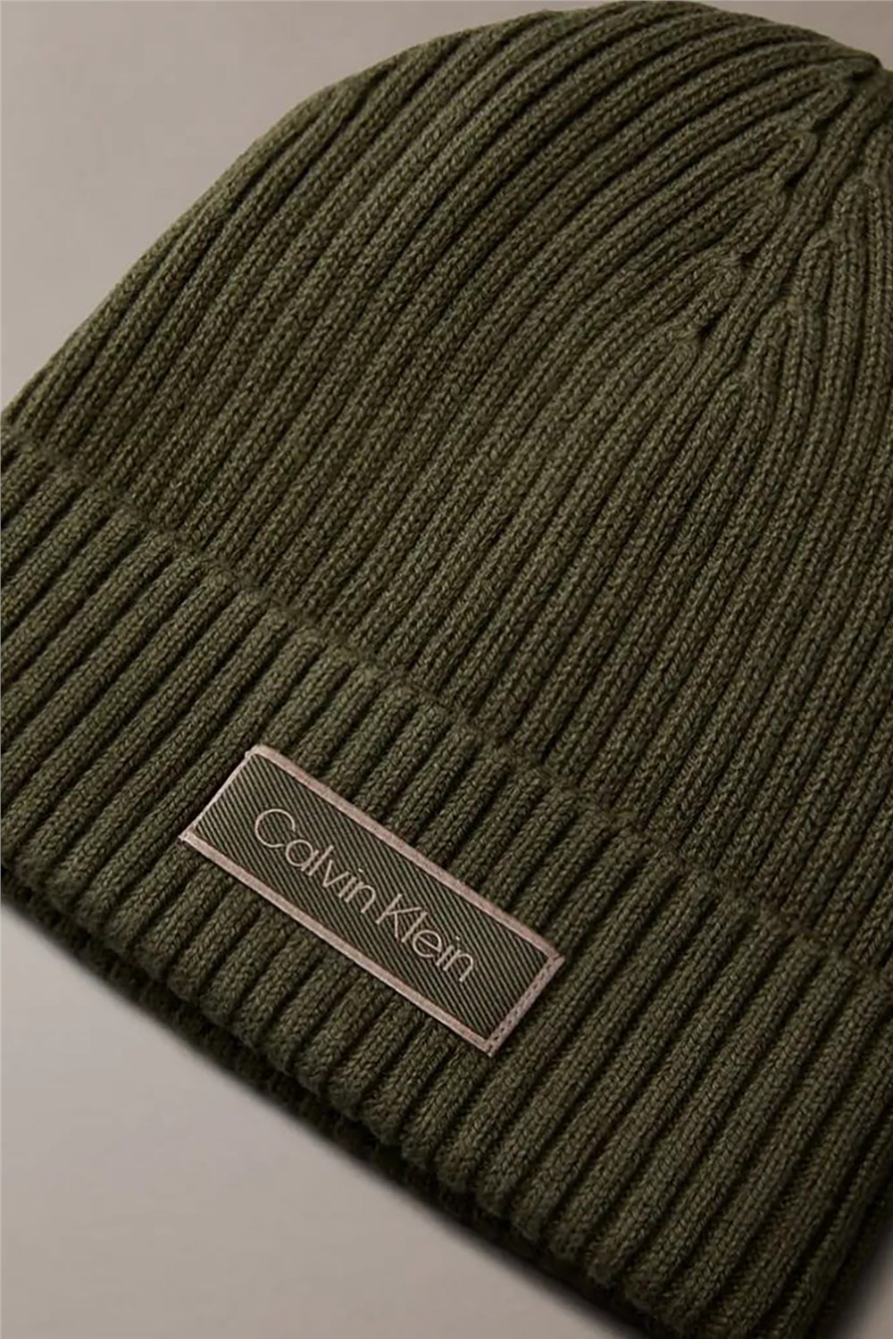 Calvin Klein Patch Chunky Rib Cotton Beanie Erkek Bere Yeşil