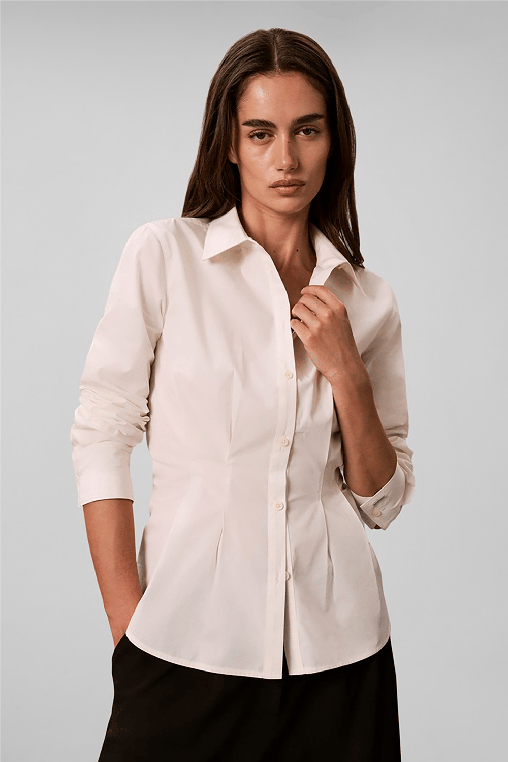 Calvin Klein Poplin Fitted Shirt Kadın Gömlek Beyaz