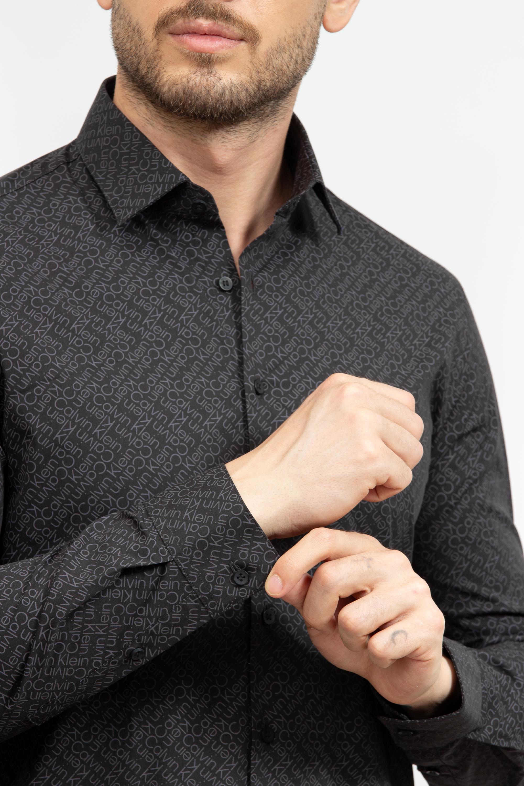 Calvin Klein Poplin Logo Print Slim Erkek Gömlek