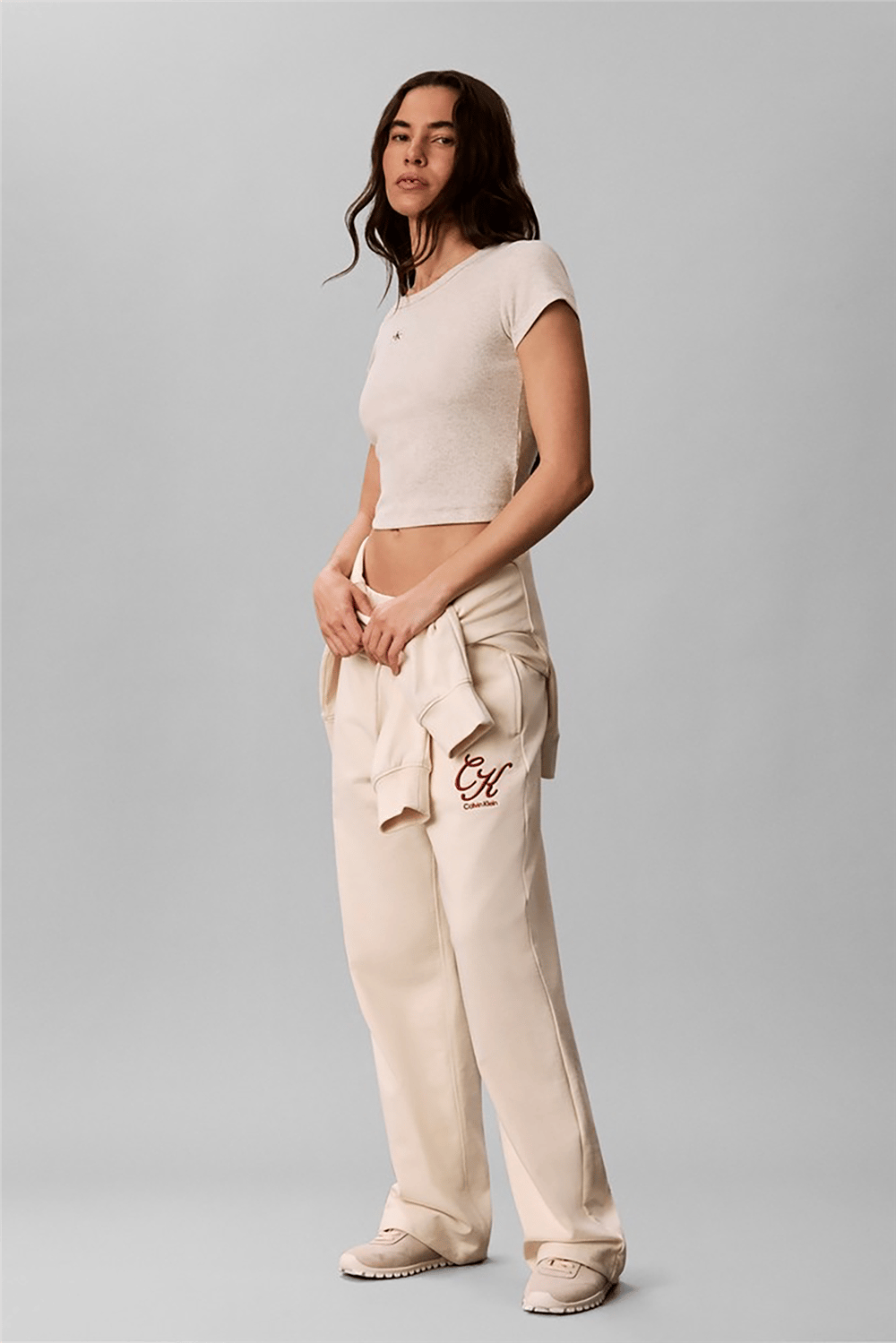 Calvin Klein Premium Terry Script Logo Pant Kadın Eşofman Altı Bej