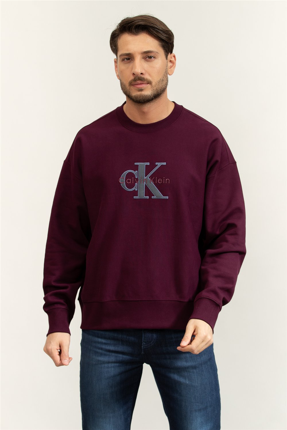 Calvin Klein Premium Tri-Color Monologo Cn Sw Erkek Bisiklet Yaka Sweatshirt