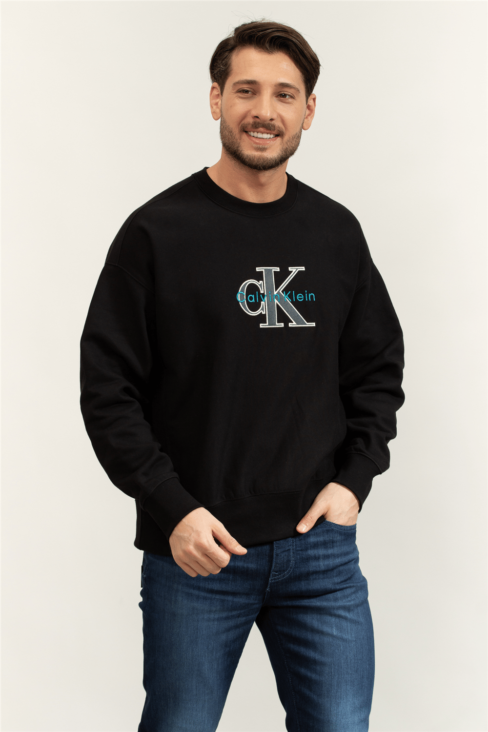 Calvin Klein Premium Tri-Color Monologo Cn Sw Erkek Bisiklet Yaka Sweatshirt