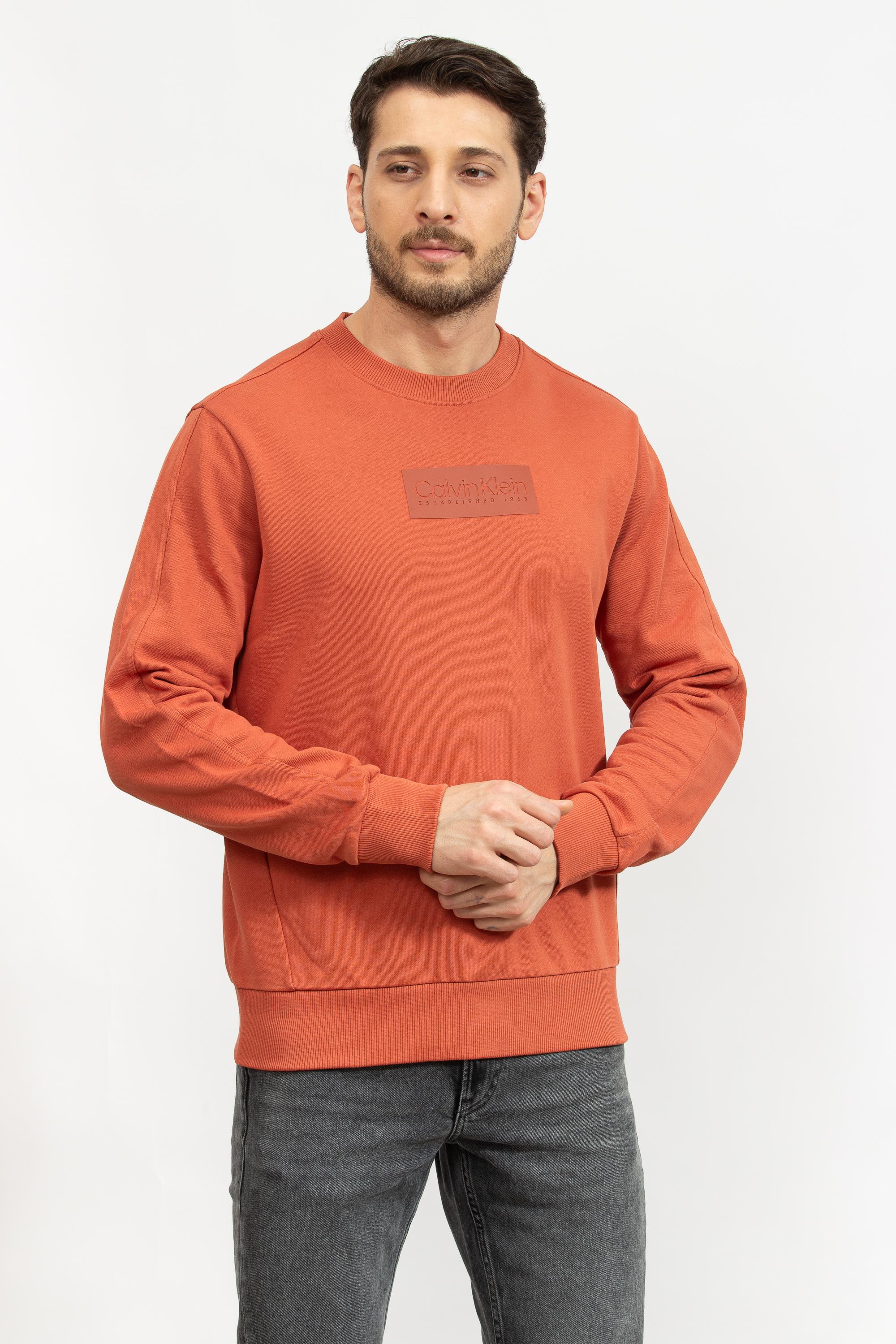 Calvin Klein Raised Rubber Logo Erkek Bisiklet Yaka Sweatshirt
