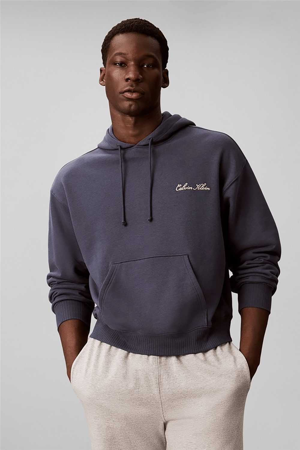 Calvin Klein Script L/S Hoodie Erkek Pijama Üstü Mavi
