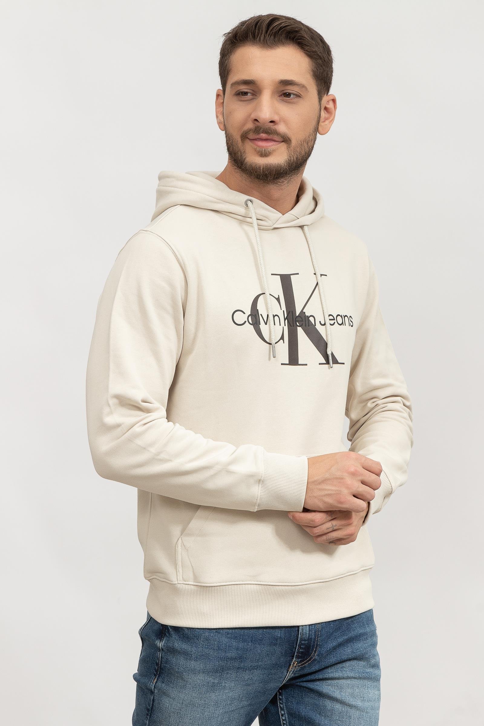 Calvin Klein Seasonal Monologo Regular Hoodie Erkek Kapüşonlu Sweatshirt