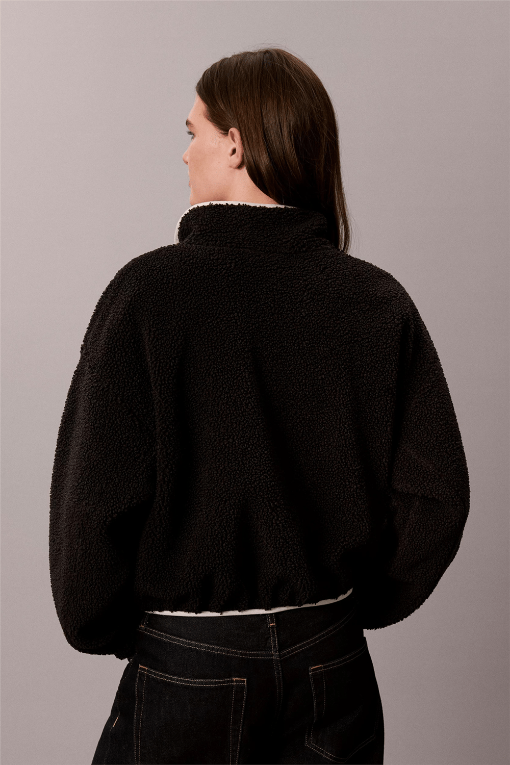 Calvin Klein Sherpa 1/4 Zip Contrast Kadın Mont Siyah