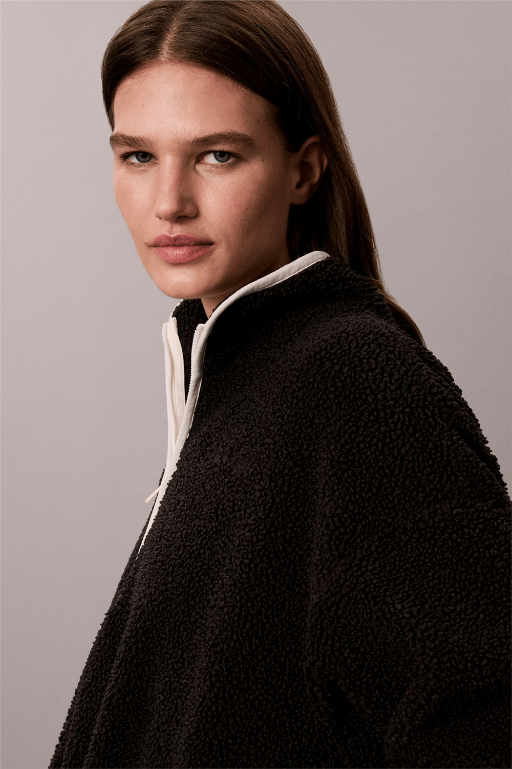Calvin Klein Sherpa 1/4 Zip Contrast Kadın Mont Siyah