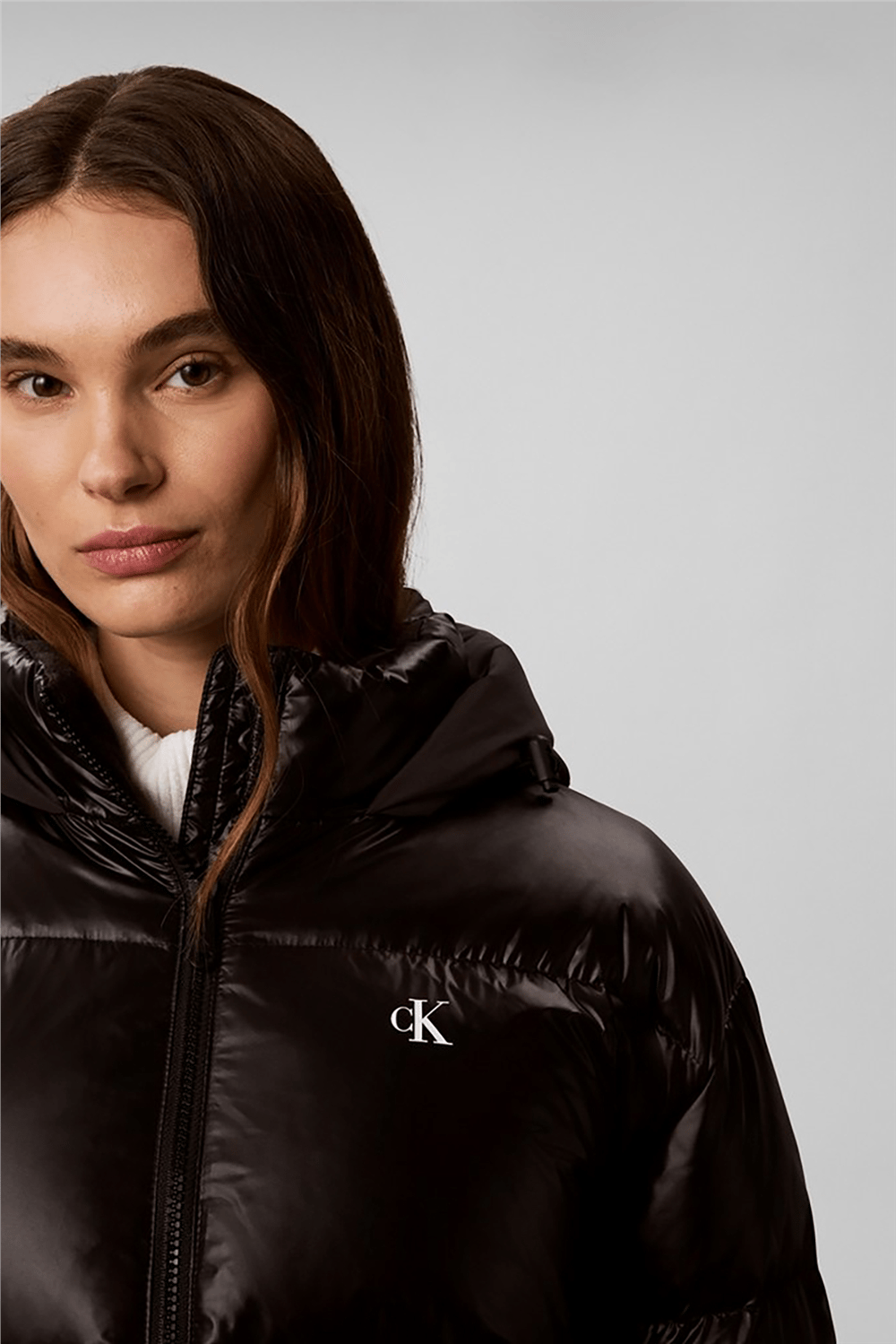 Calvin Klein Shine Mw Logo Hooded Down Puffer Kadın Şişme Mont Siyah