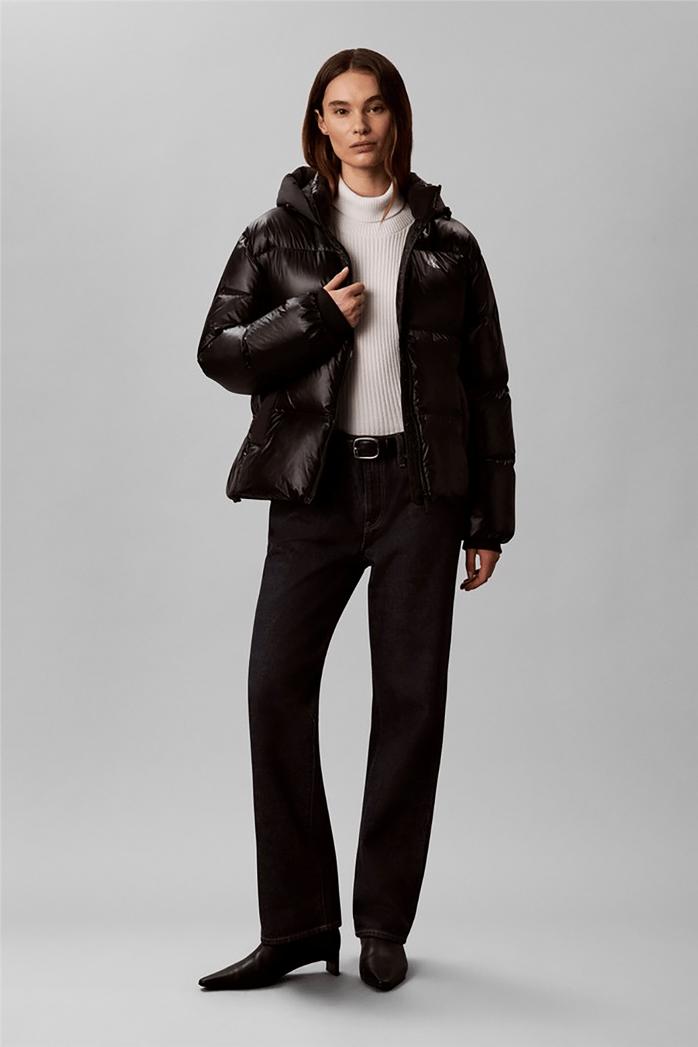 Calvin Klein Shine Mw Logo Hooded Down Puffer Kadın Şişme Mont Siyah
