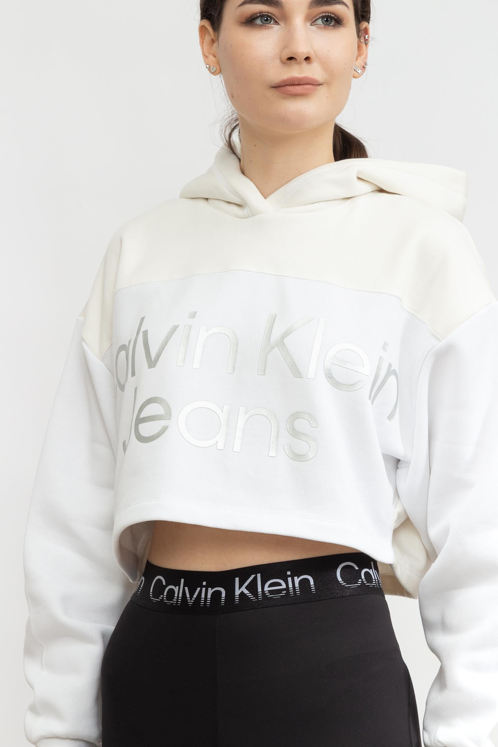Calvin Klein Shiny institutional Hoodie Kadın Kapüşonlu Sweatshirt