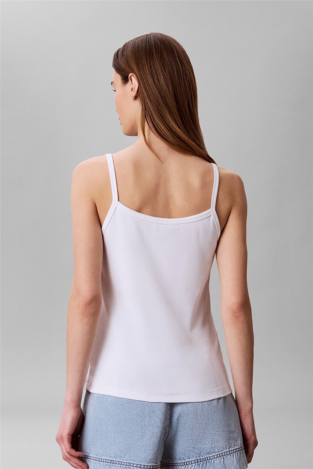 Calvin Klein Sl 2X2 Baby Rib Strap Tank Kadın Kolsuz T-Shirt Beyaz