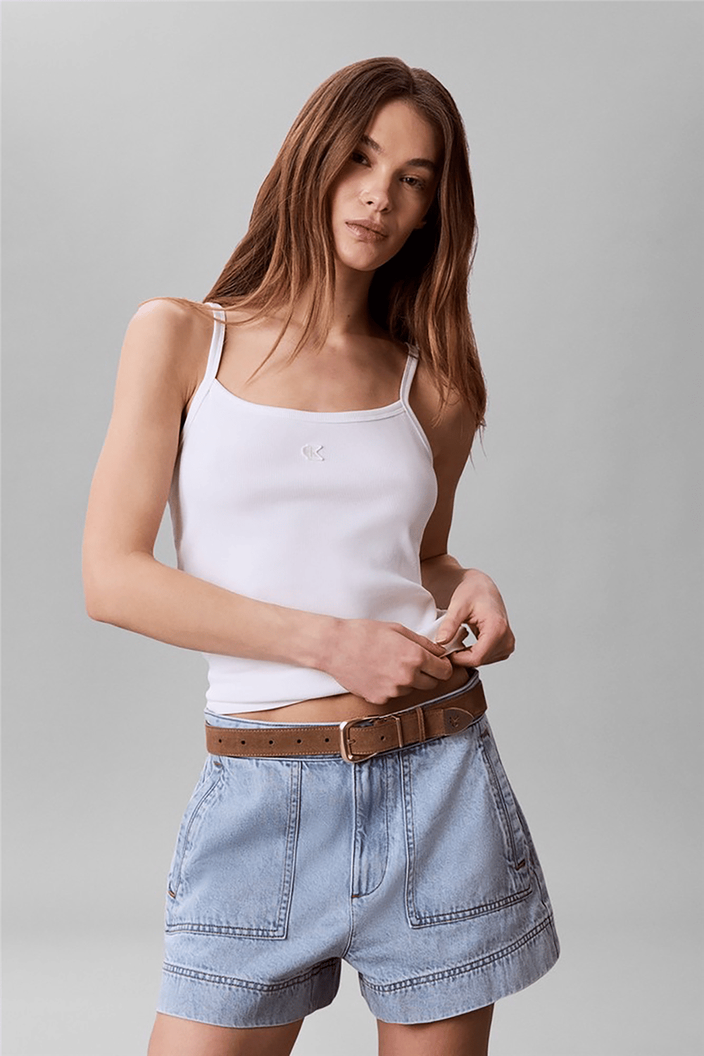 Calvin Klein Sl 2X2 Baby Rib Strap Tank Kadın Kolsuz T-Shirt Beyaz
