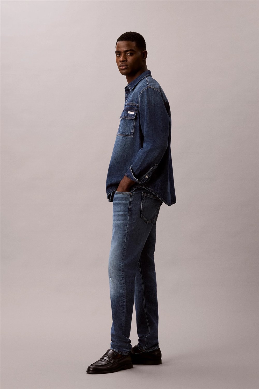 Calvin Klein Slim Taper Faded Ck Blue Lt Wt J Erkek Jean Pantolon