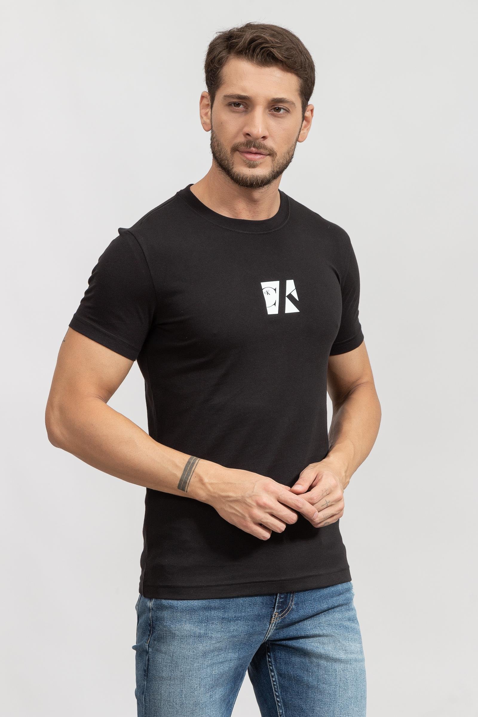 Calvin Klein Small Center Box Erkek Bisiklet Yaka T-Shirt