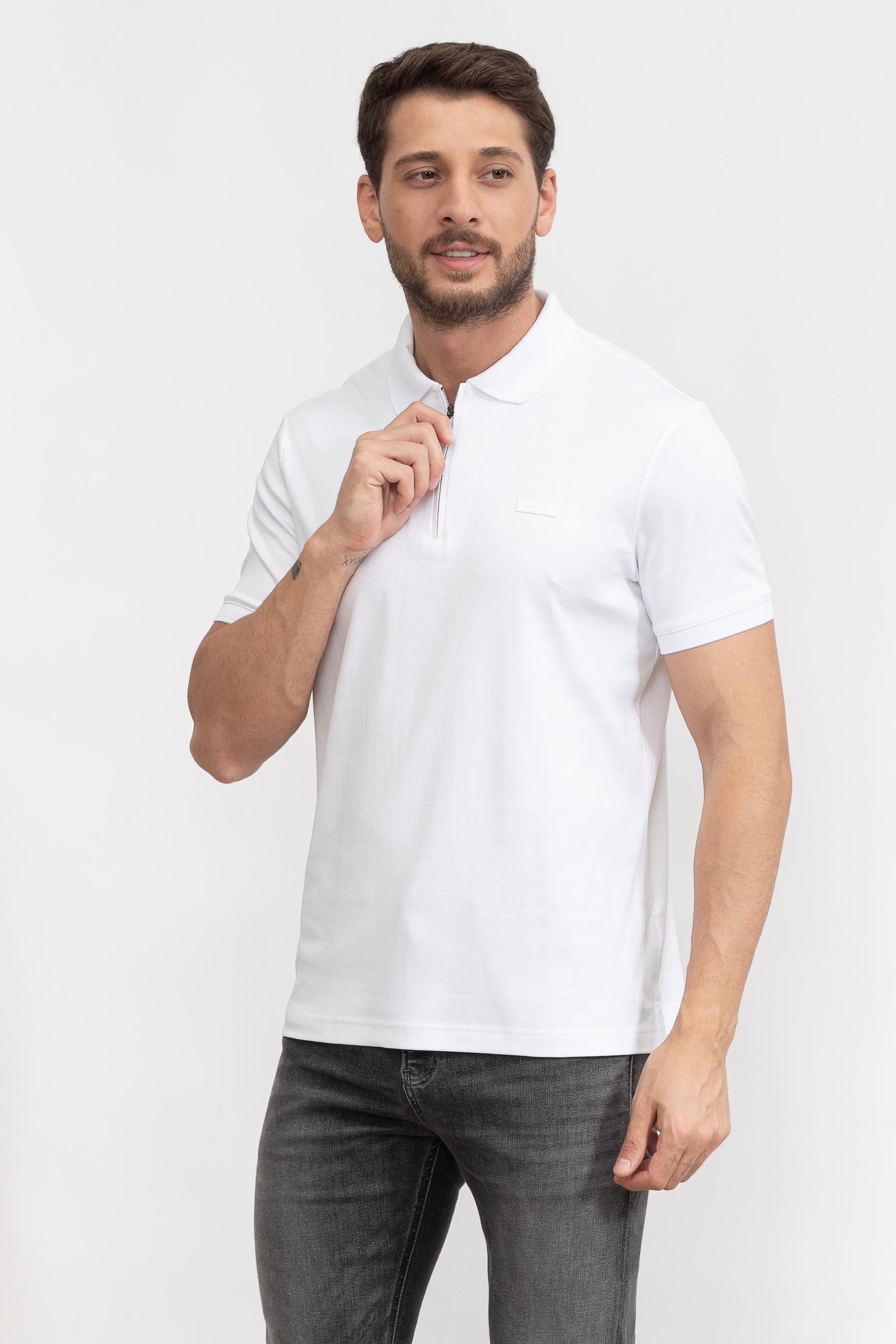 Calvin Klein Smooth Cotton Welt Zip Erkek Polo Yaka T-Shirt
