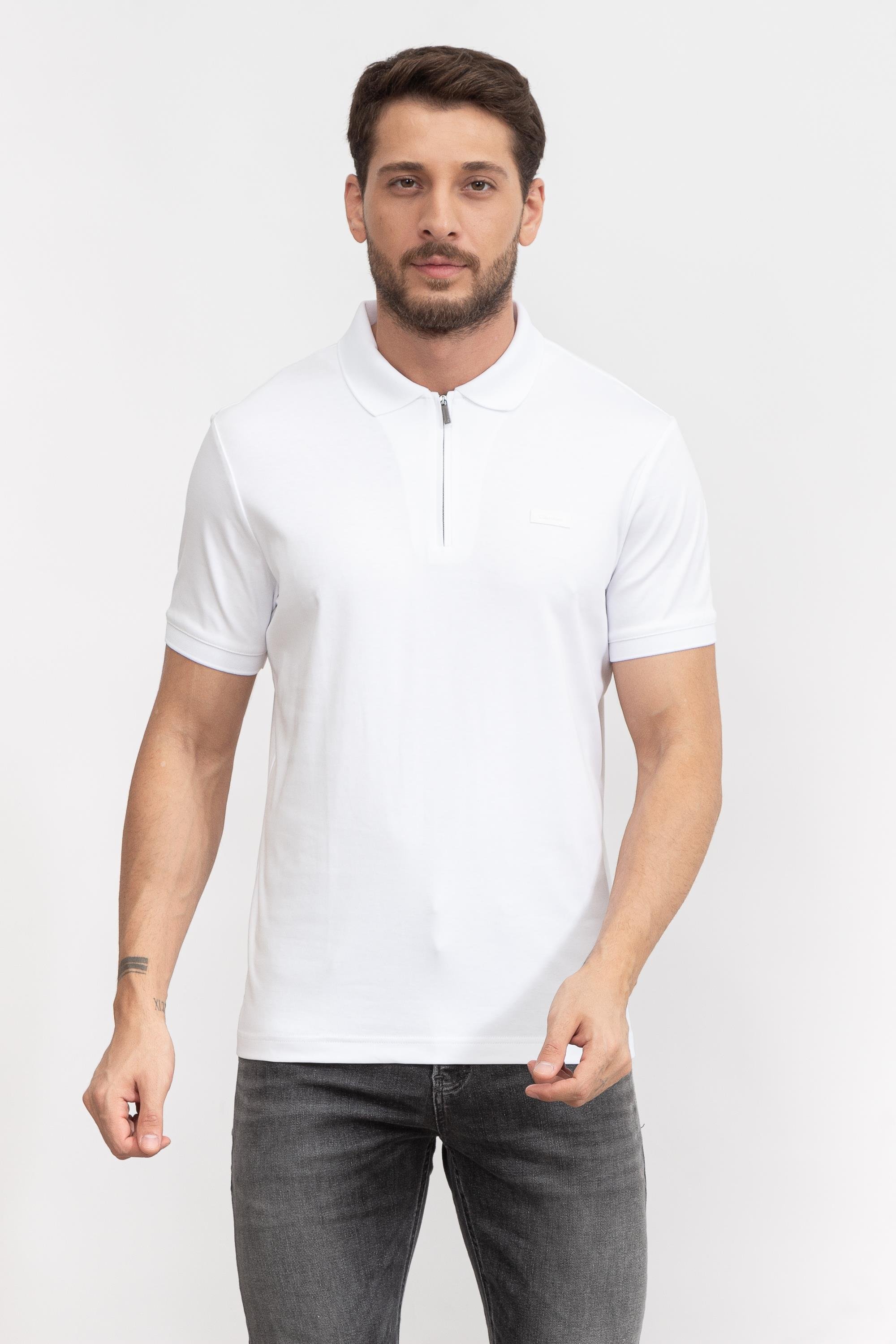 Calvin Klein Smooth Cotton Welt Zip Erkek Polo Yaka T-Shirt