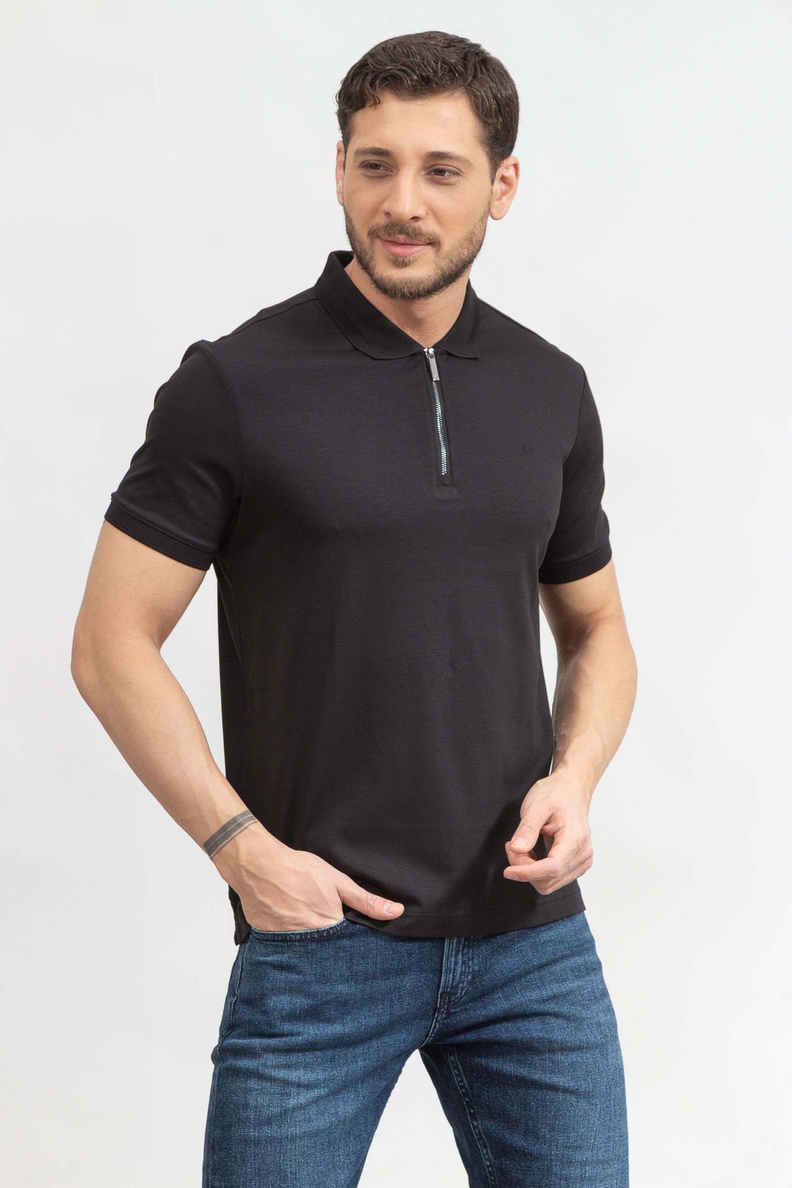Calvin Klein Smooth Cotton Zip Erkek Polo Yaka T-Shirt