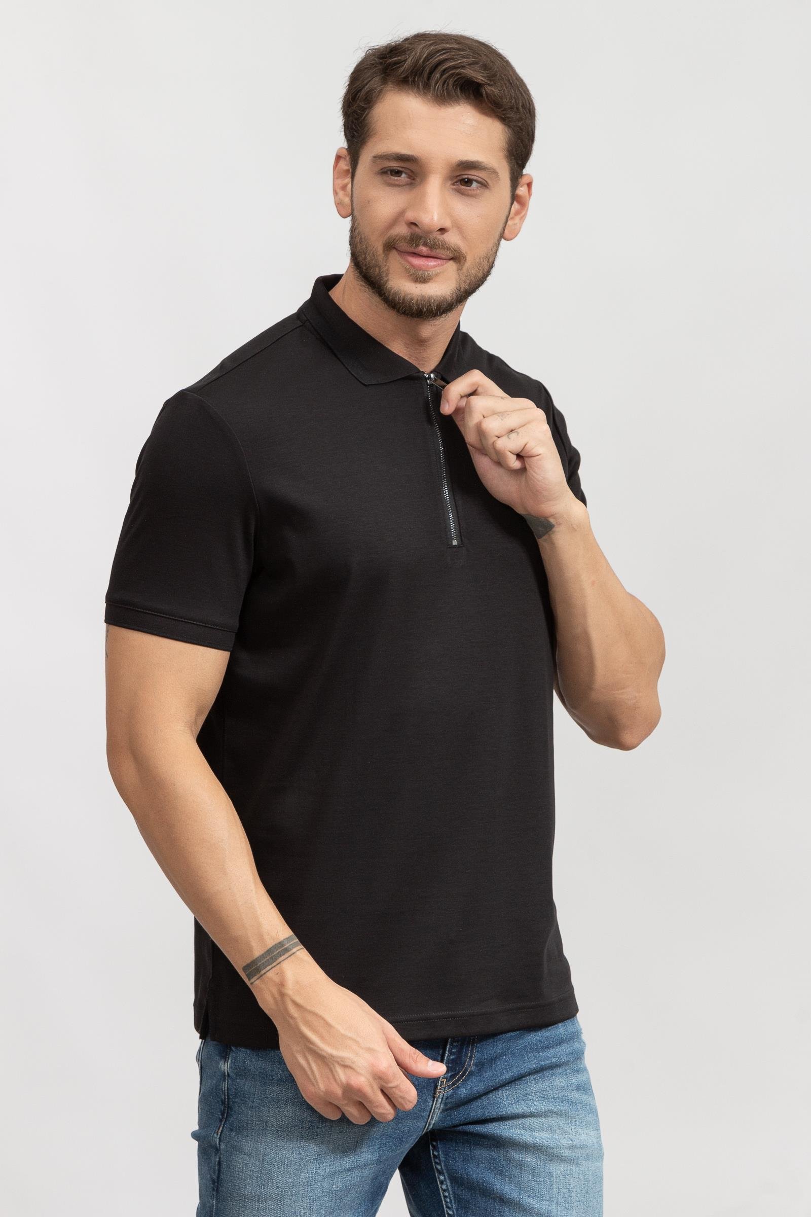 Calvin Klein Smooth Cotton Zip Erkek Polo Yaka T-Shirt