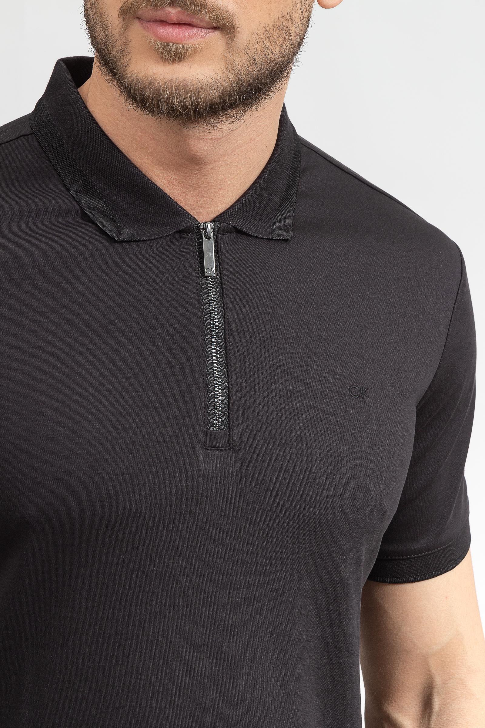 Calvin Klein Smooth Cotton Zip Erkek Polo Yaka T-Shirt