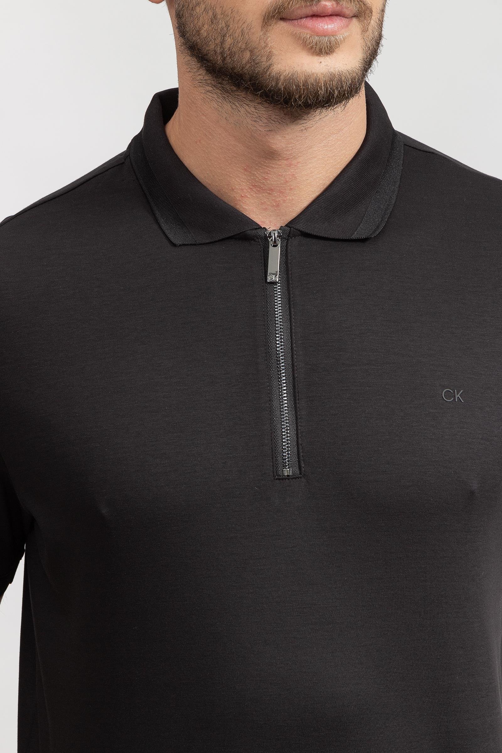 Calvin Klein Smooth Cotton Zip Erkek Polo Yaka T-Shirt