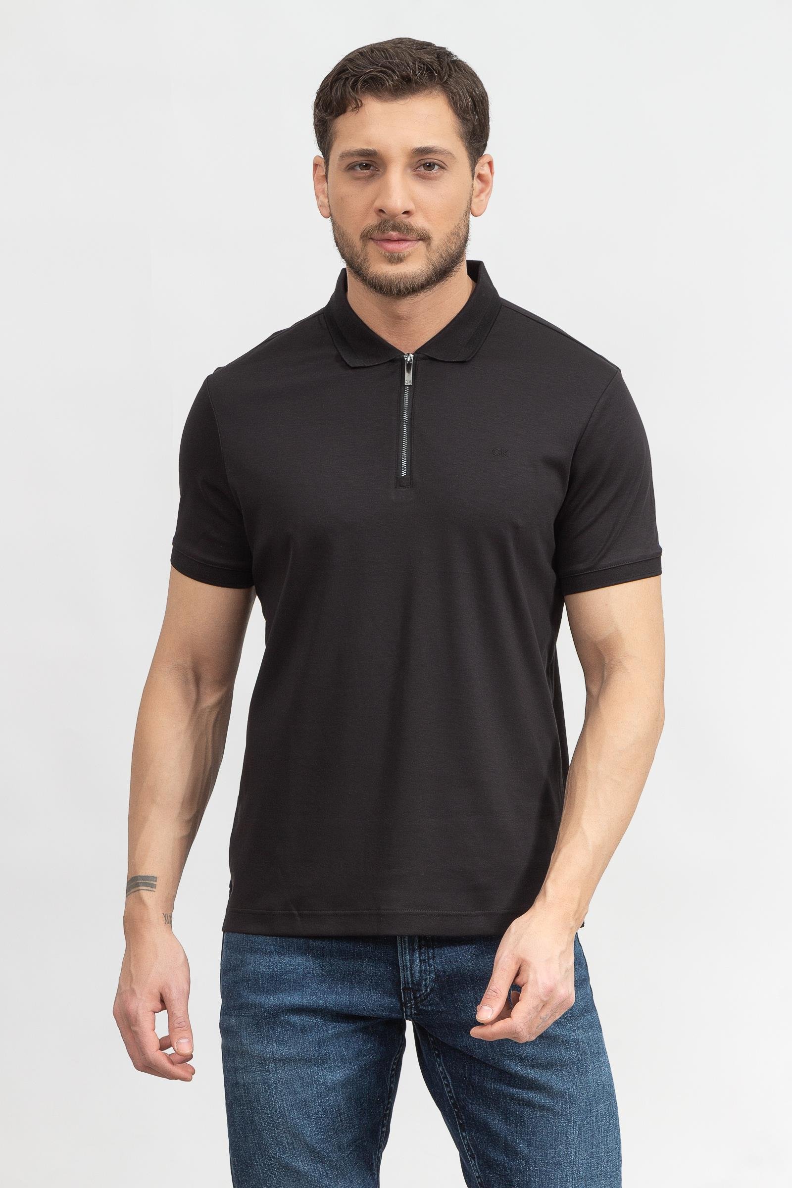 Calvin Klein Smooth Cotton Zip Erkek Polo Yaka T-Shirt