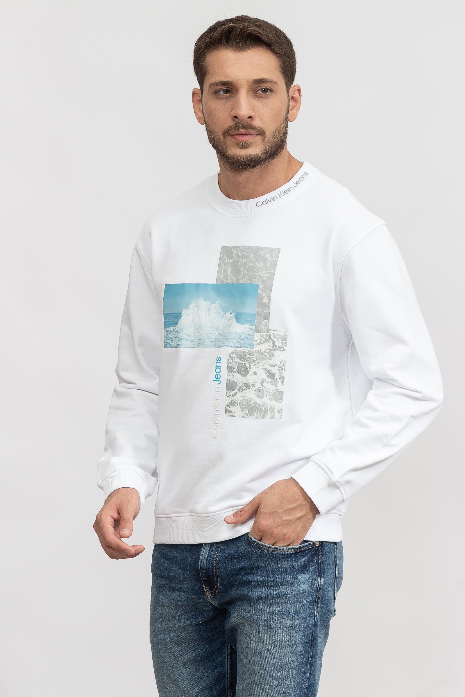 Calvin Klein Splash Photoprint Crew Neck Erkek Bisiklet Yaka Sweatshirt