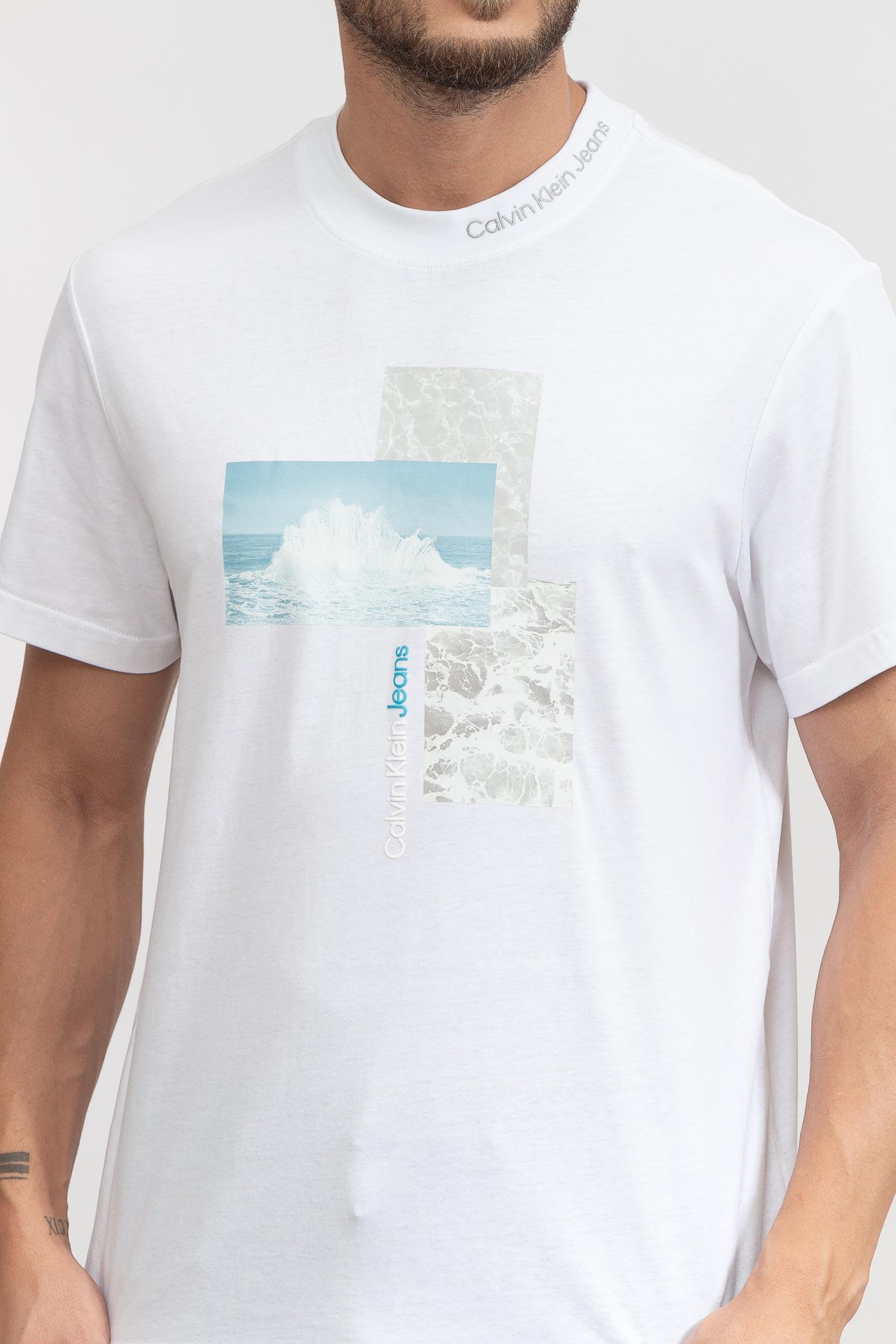 Calvin Klein Splash Photoprint Erkek Bisiklet Yaka T-Shirt