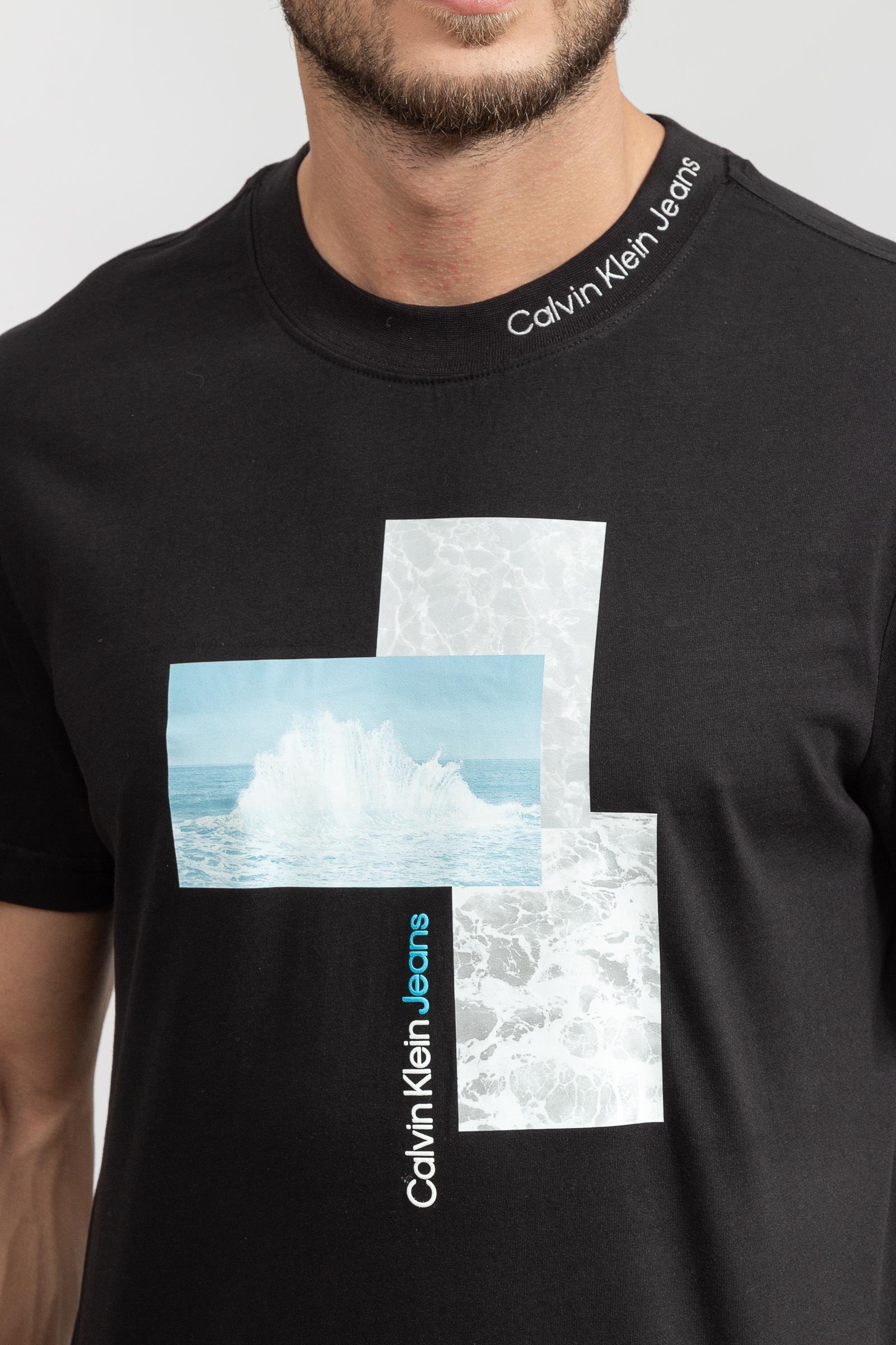 Calvin Klein Splash Photoprint Erkek Bisiklet Yaka T-Shirt