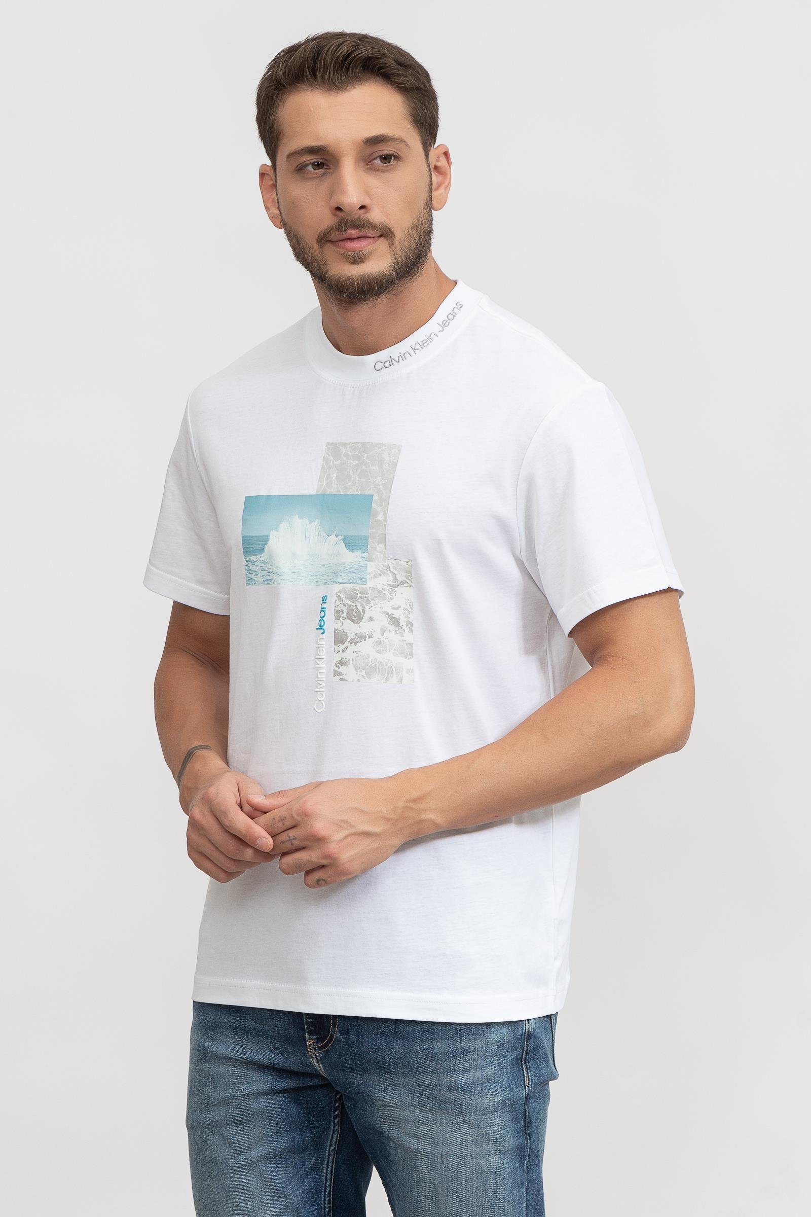 Calvin Klein Splash Photoprint Erkek Bisiklet Yaka T-Shirt