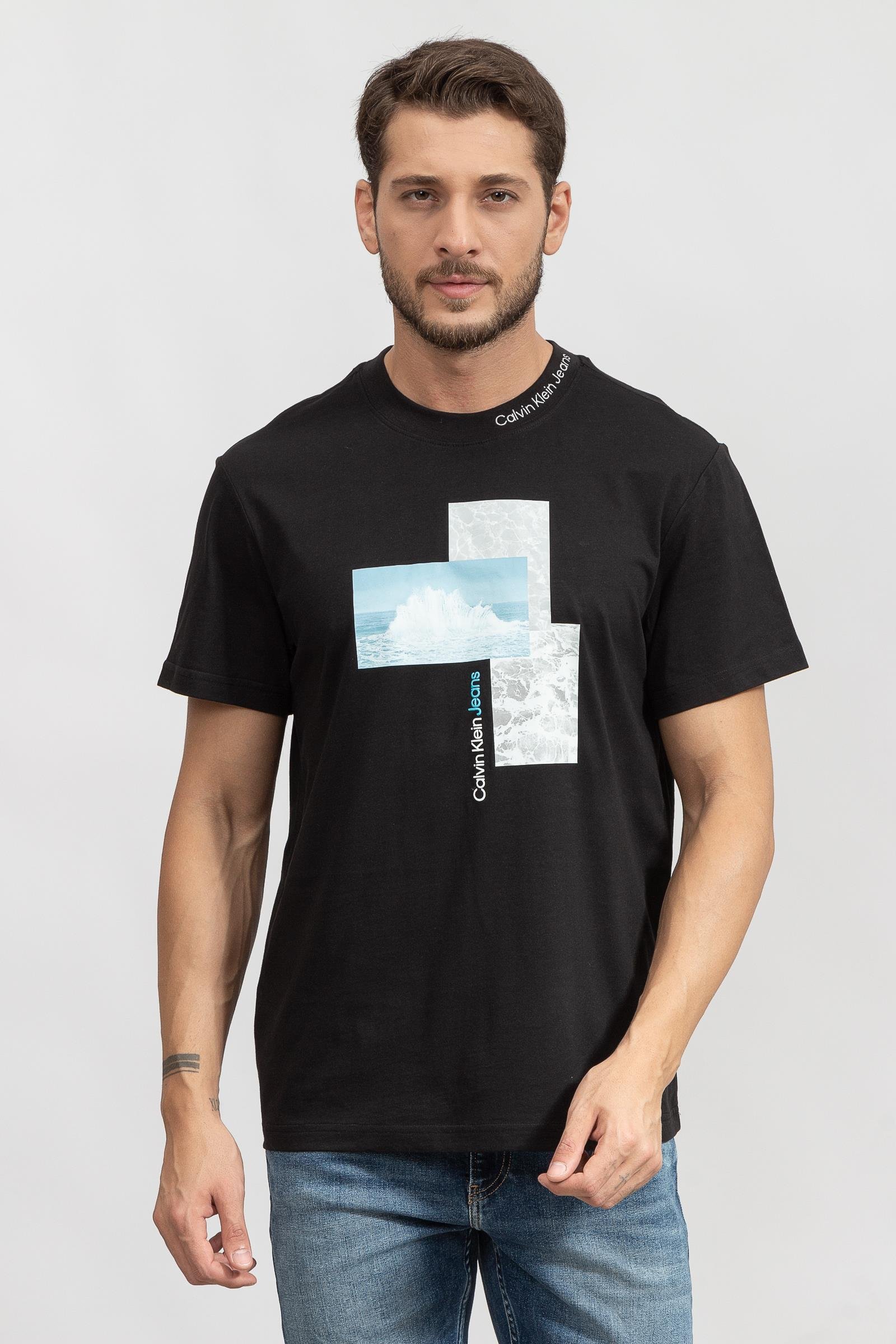 Calvin Klein Splash Photoprint Erkek Bisiklet Yaka T-Shirt