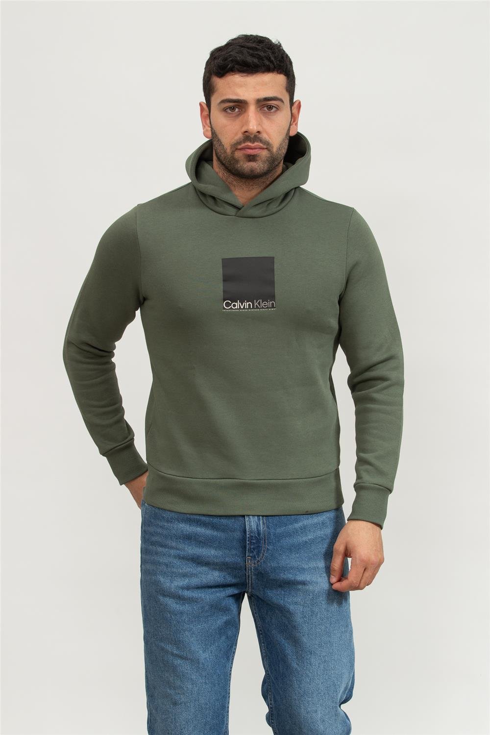 Calvin Klein Square Logo Erkek Kapüşonlu Sweatshirt