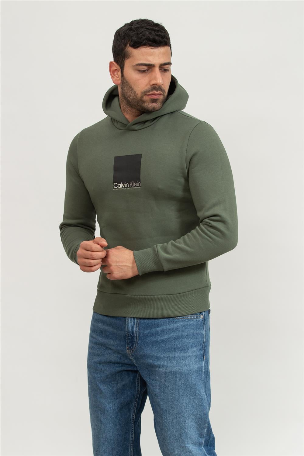 Calvin Klein Square Logo Erkek Kapüşonlu Sweatshirt