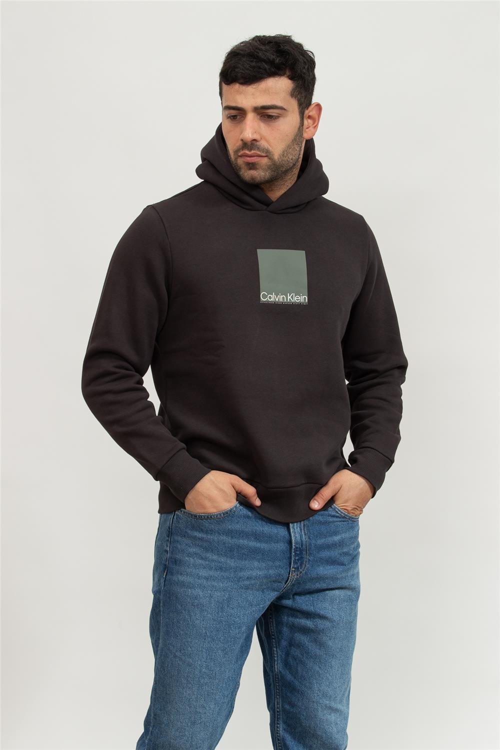 Calvin Klein Square Logo Erkek Kapüşonlu Sweatshirt