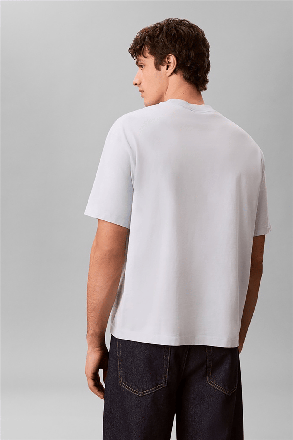 Calvin Klein Ss 16S Linen Applique Monologo T Erkek Bisiklet Yaka T-Shirt Mavi