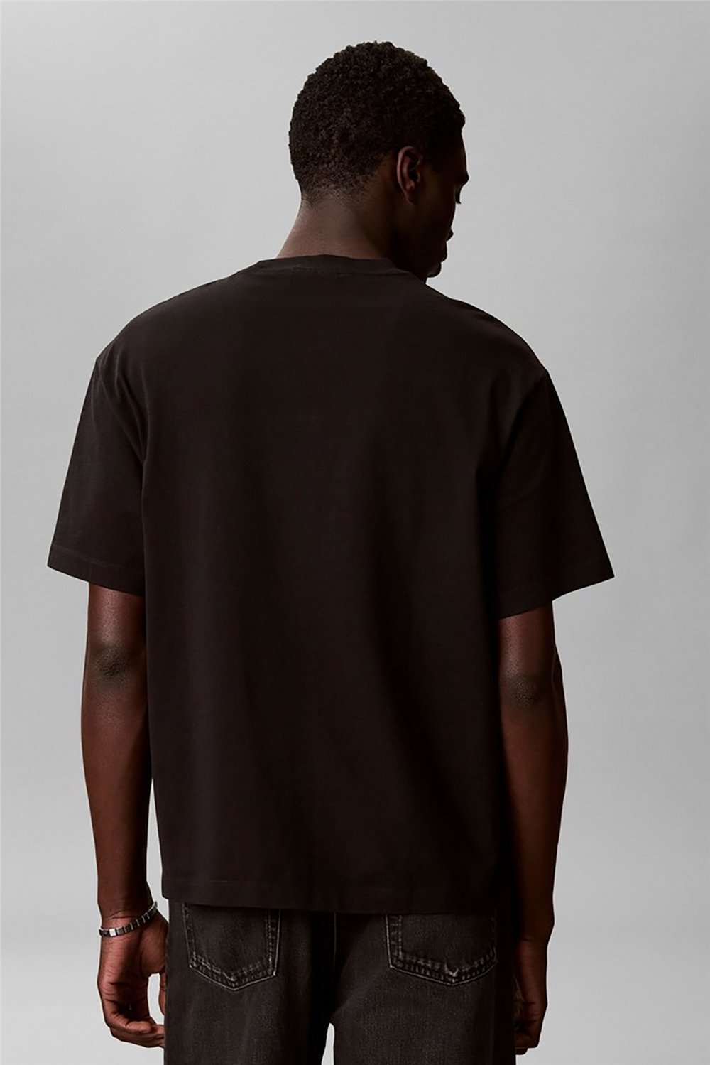 Calvin Klein Ss 16S Linen Applique Monologo T Erkek Bisiklet Yaka T-Shirt Siyah