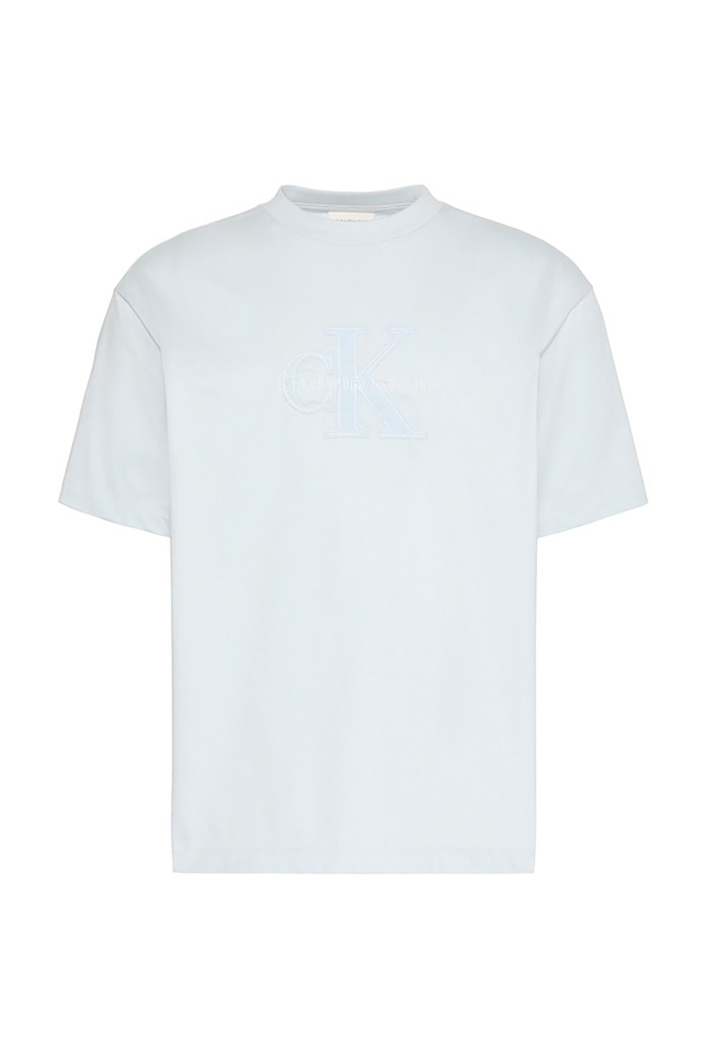 Calvin Klein Ss 16S Linen Applique Monologo T Erkek Bisiklet Yaka T-Shirt Mavi