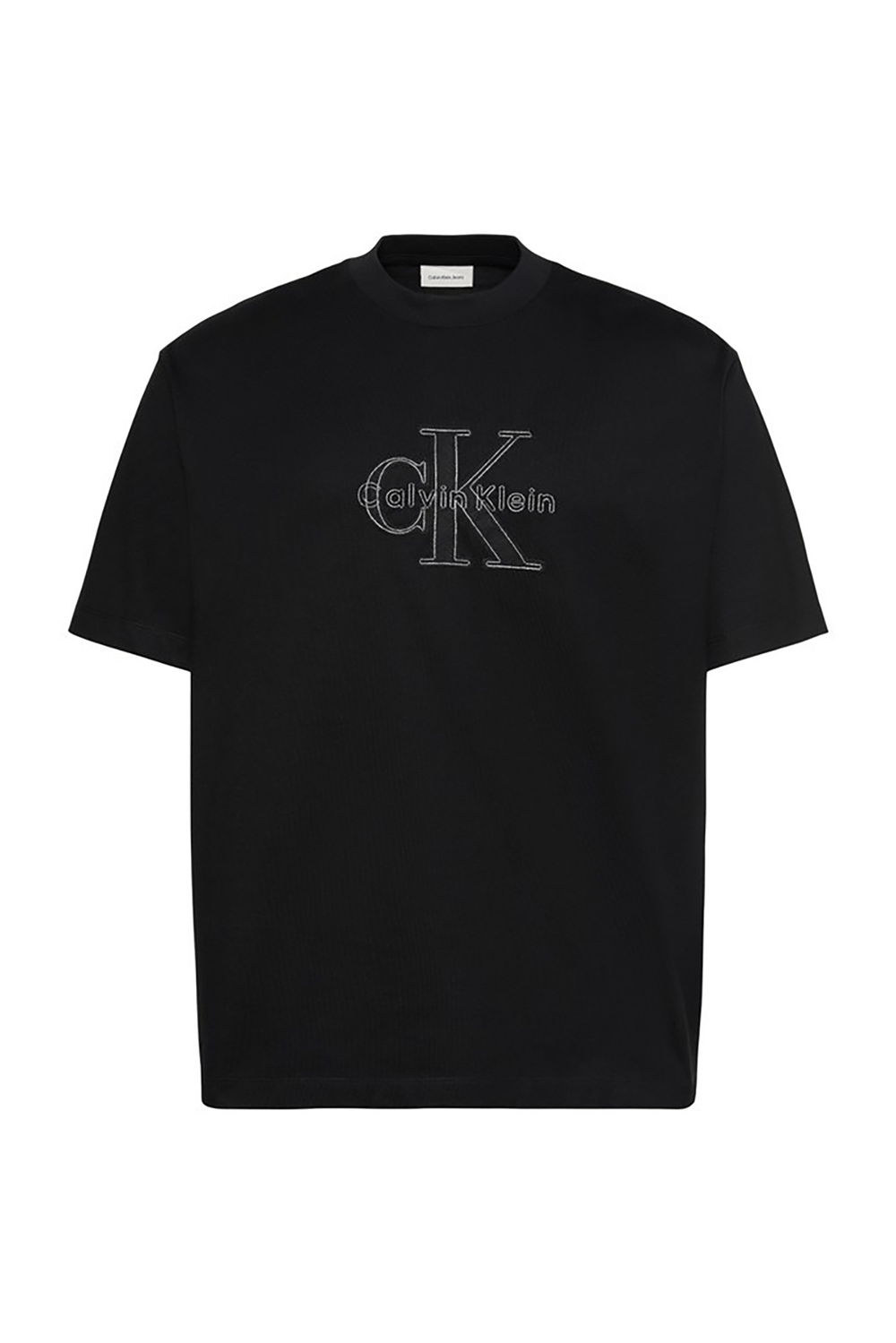 Calvin Klein Ss 16S Linen Applique Monologo T Erkek Bisiklet Yaka T-Shirt Siyah