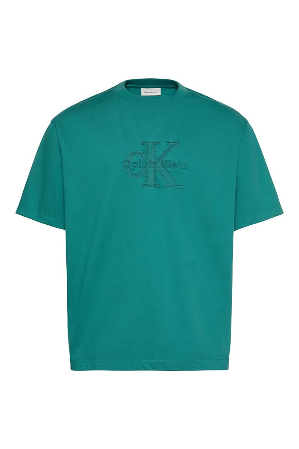 Calvin Klein Ss 16S Linen Applique Monologo T Erkek Bisiklet Yaka T-Shirt