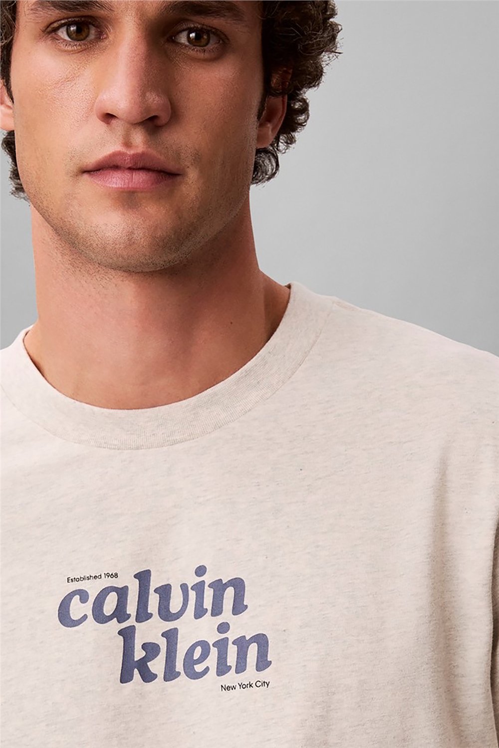 Calvin Klein Ss 20S Calvinklein Trvl Font Gra Erkek Bisiklet Yaka T-Shirt Gri