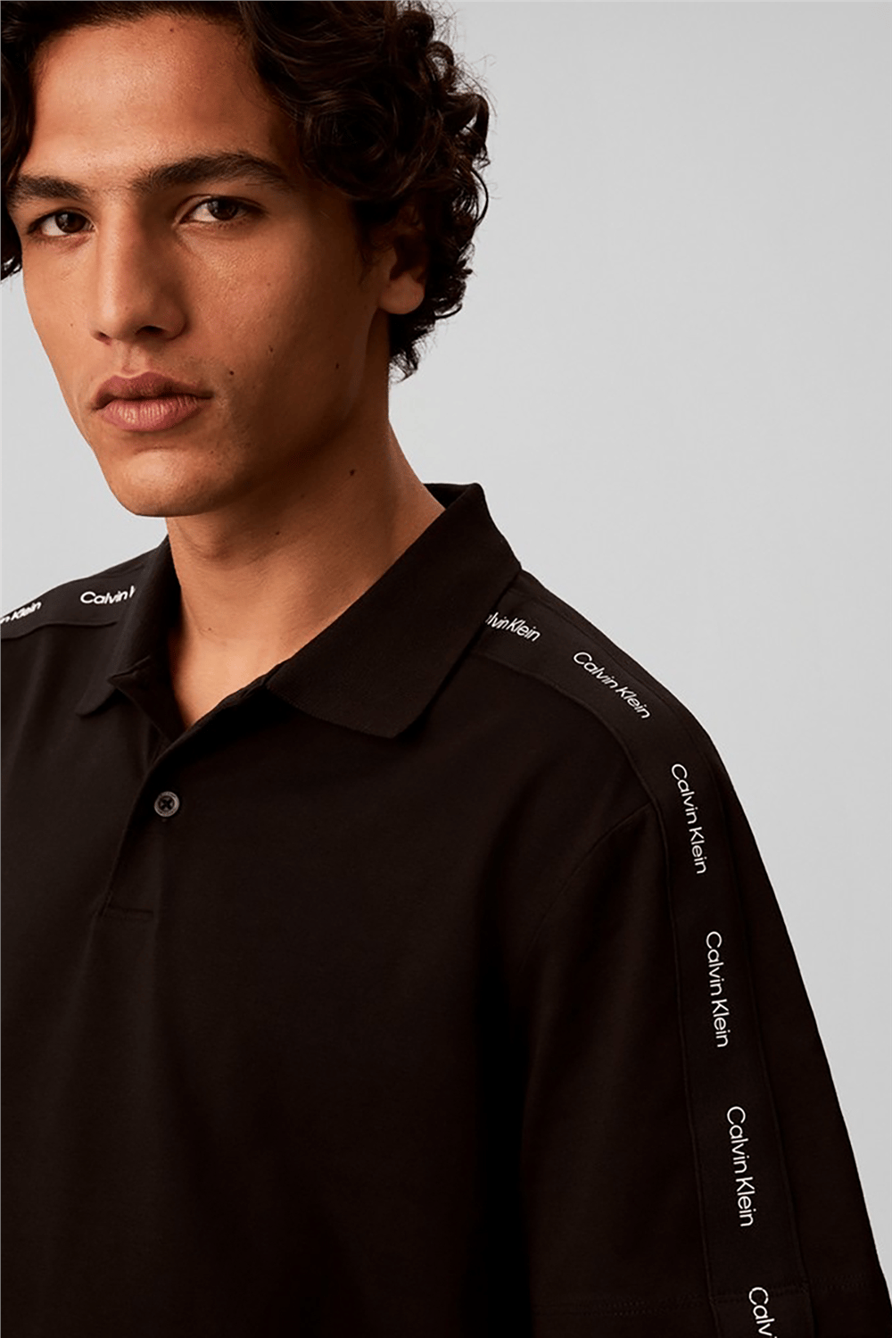Calvin Klein Ss 20S Clsc Logo Tape Polo Erkek Polo Yaka T-Shirt Siyah