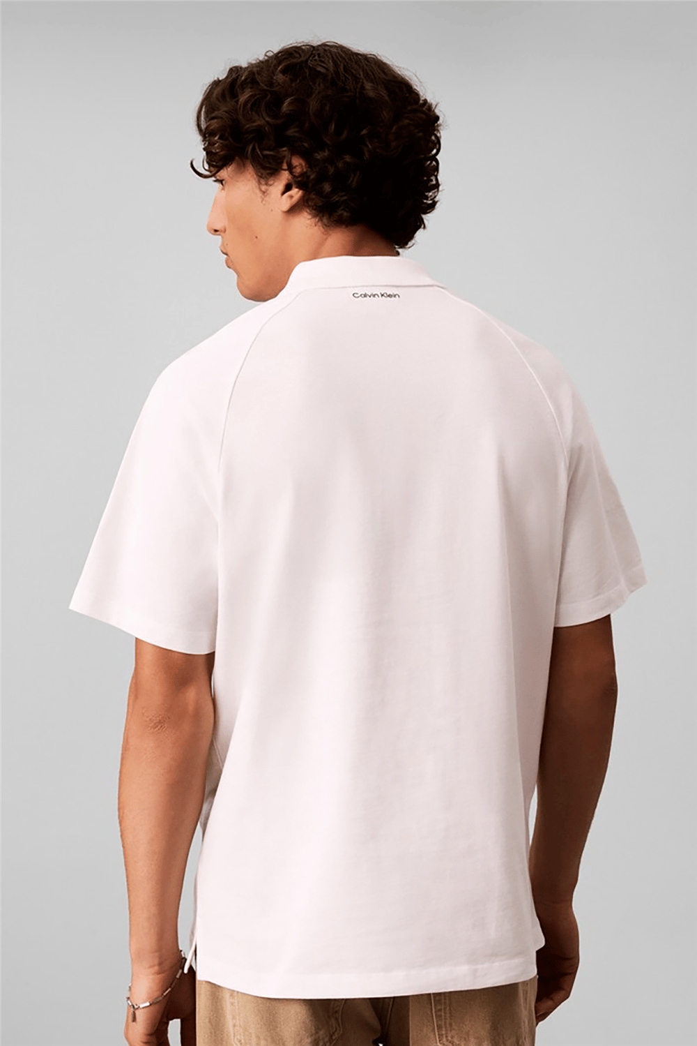 Calvin Klein Ss 20S Clsc Logo Tape Polo Erkek Polo Yaka T-Shirt Beyaz