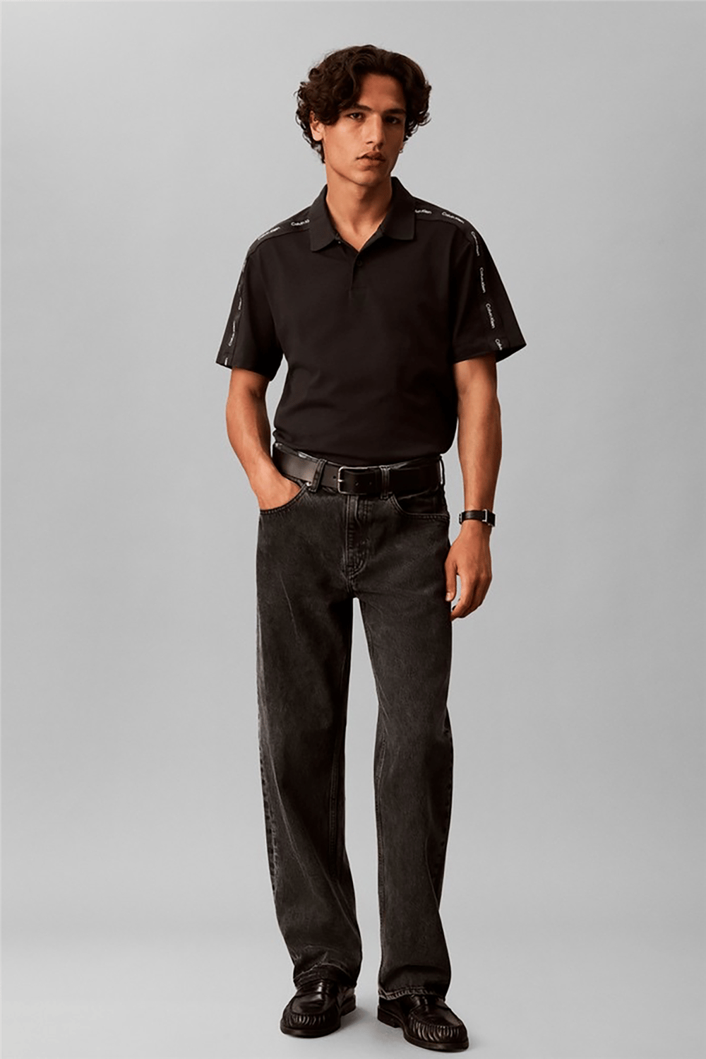 Calvin Klein Ss 20S Clsc Logo Tape Polo Erkek Polo Yaka T-Shirt Siyah